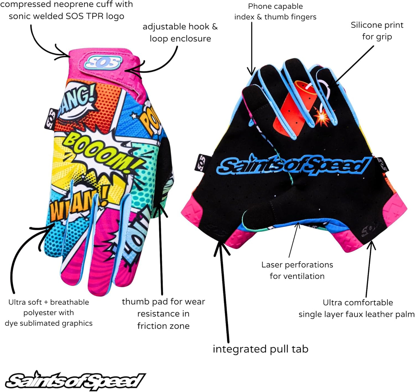 Saints of Speed Dirt Bike Gloves – Motocross, Mountain Bike, Motorcycle, BMX, Jetski, Sim, Karting, Airsoft, Paintball, Driving & Racing Bike Gloves + Phone & Touch Screen Capable