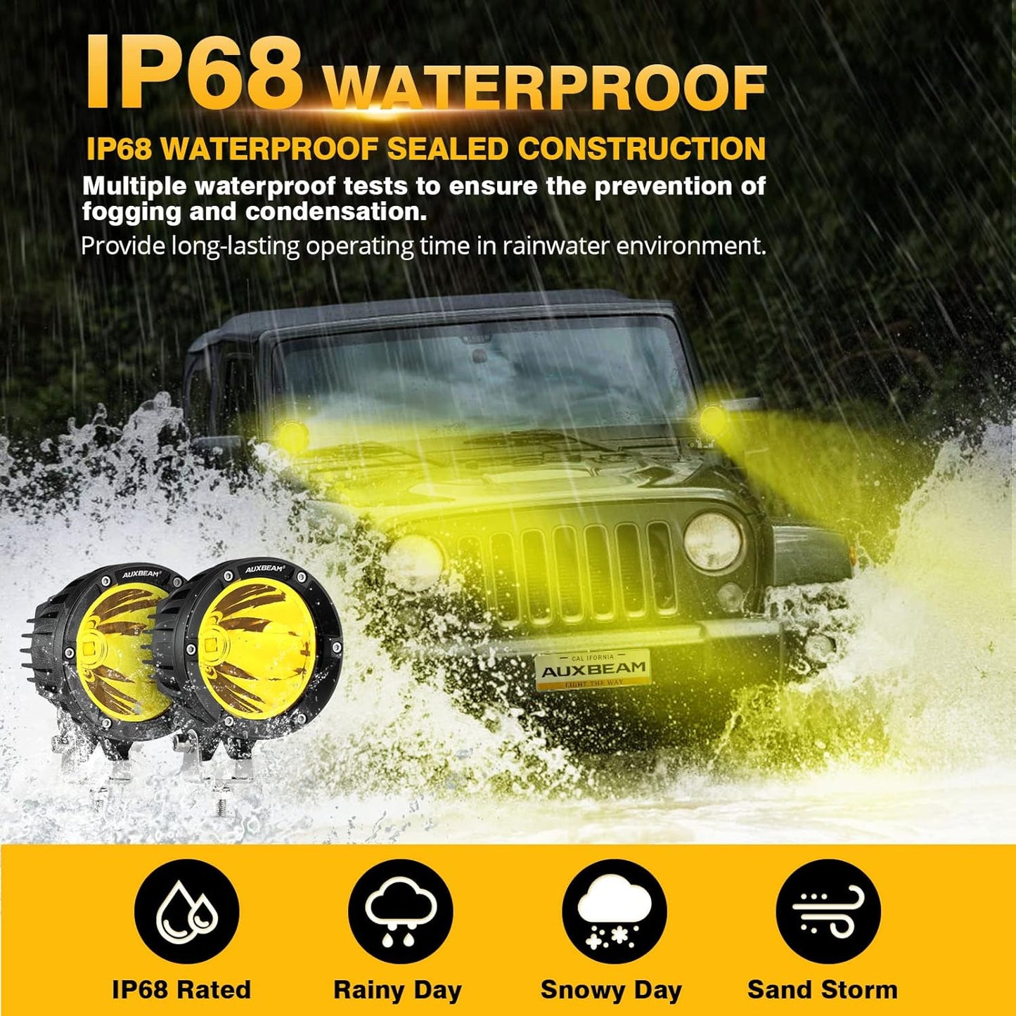 Auxbeam C4 Series 4 Inch 72W Amber Round LED Pods Spot Beam Automotive Offroad Lighting Yellow Fog Spot Light Bar for Trucks Car Motorcycle SUV ATV UTV Jeep Wrangler, Pair