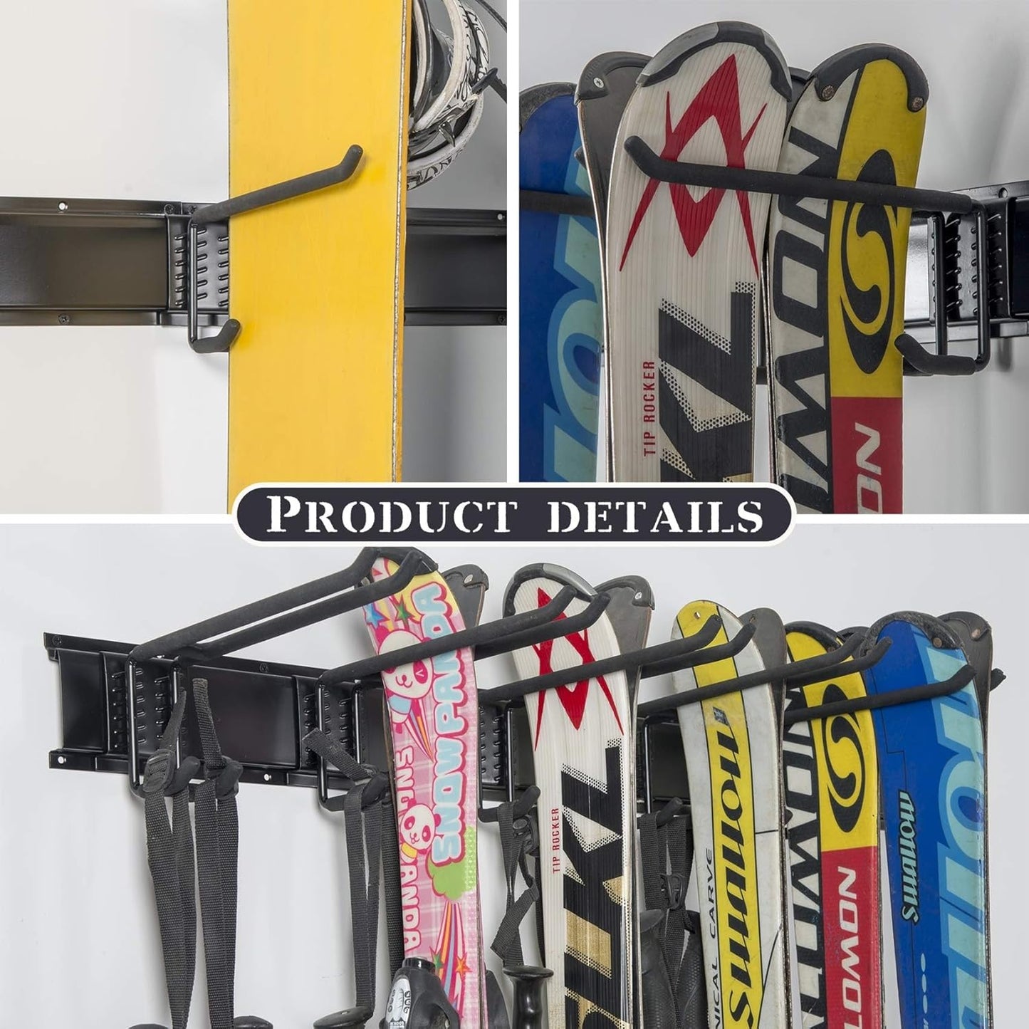 WALMANN Garage Storage Organization System Ski Wall Rack 10 Pairs of Skis Mount Hanger Home Shed and Garage Snowboard Wall Rack System Holds Up to 300lbs