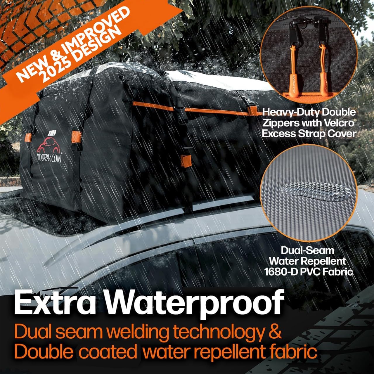 RoofPax XXL 28 cuft Car Rooftop Cargo Carrier Bag Extra Waterproof Car Roof Storage with 10 Heavy Duty Tie Down Straps and 4 Hooks Roof Bag Cargo Carrier for Top of Vehicle with/Without Rack