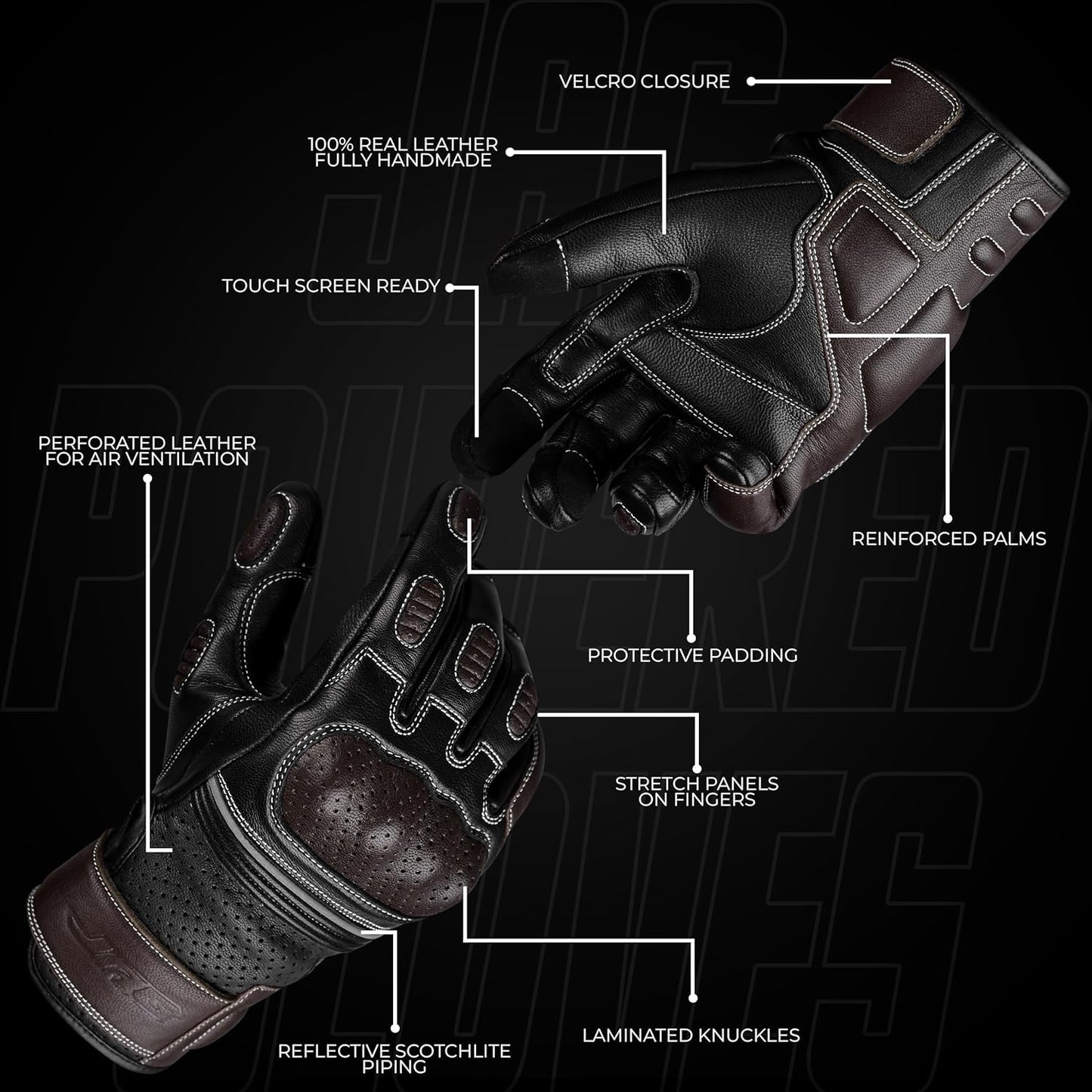 J.A.G. Motorcycle Gloves - Premium Leather Perforated Motorcycle Gloves for Men with Knuckle Protection | Touchscreen Motorbike Riding Gloves