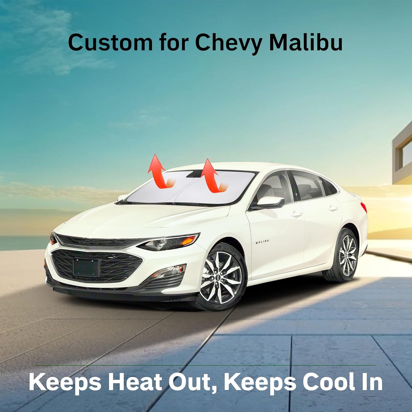 for Chevy Malibu 2016-2024 2025 Windshield Sunshade - EcoNour 240T Polyester Material Cars Sun Visor Reflector Blocks UV Rays - Foldable Sunshade Interior Protection - Chevy Malibu Accessories
