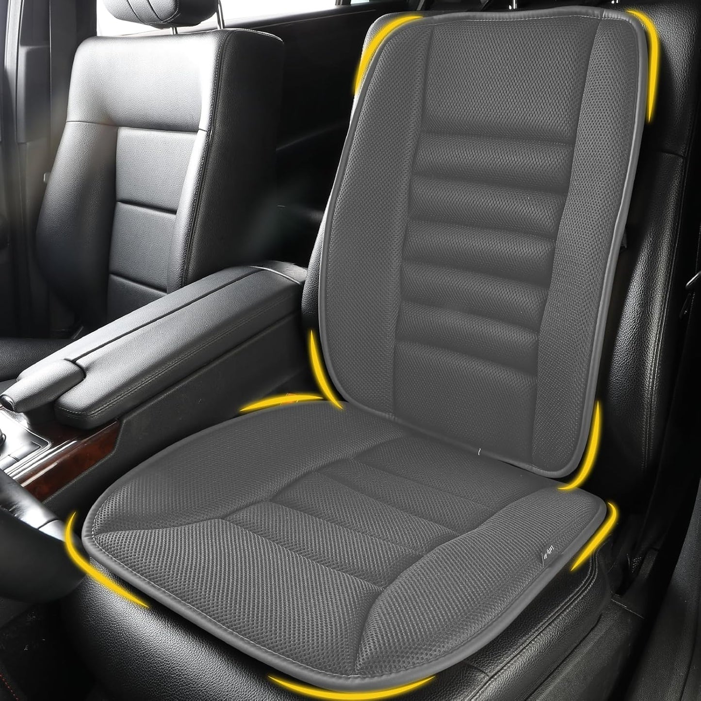 Memory Foam Car Seat Cushion with Lumbar Support Pillow - 4D Mesh Ventilation for Back & Sciatica Pain Relief, Auto Pad Suitable for Car, Truck, SUV, Dark Grey