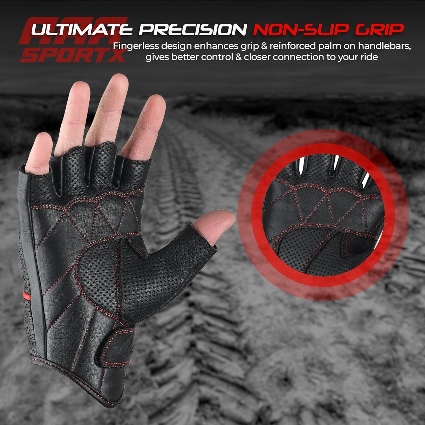 aasportx Motorcycle Gloves - Men's Leather Motorbike Gloves with Touchscreen Function - Non-Slip Pads for Men & Women