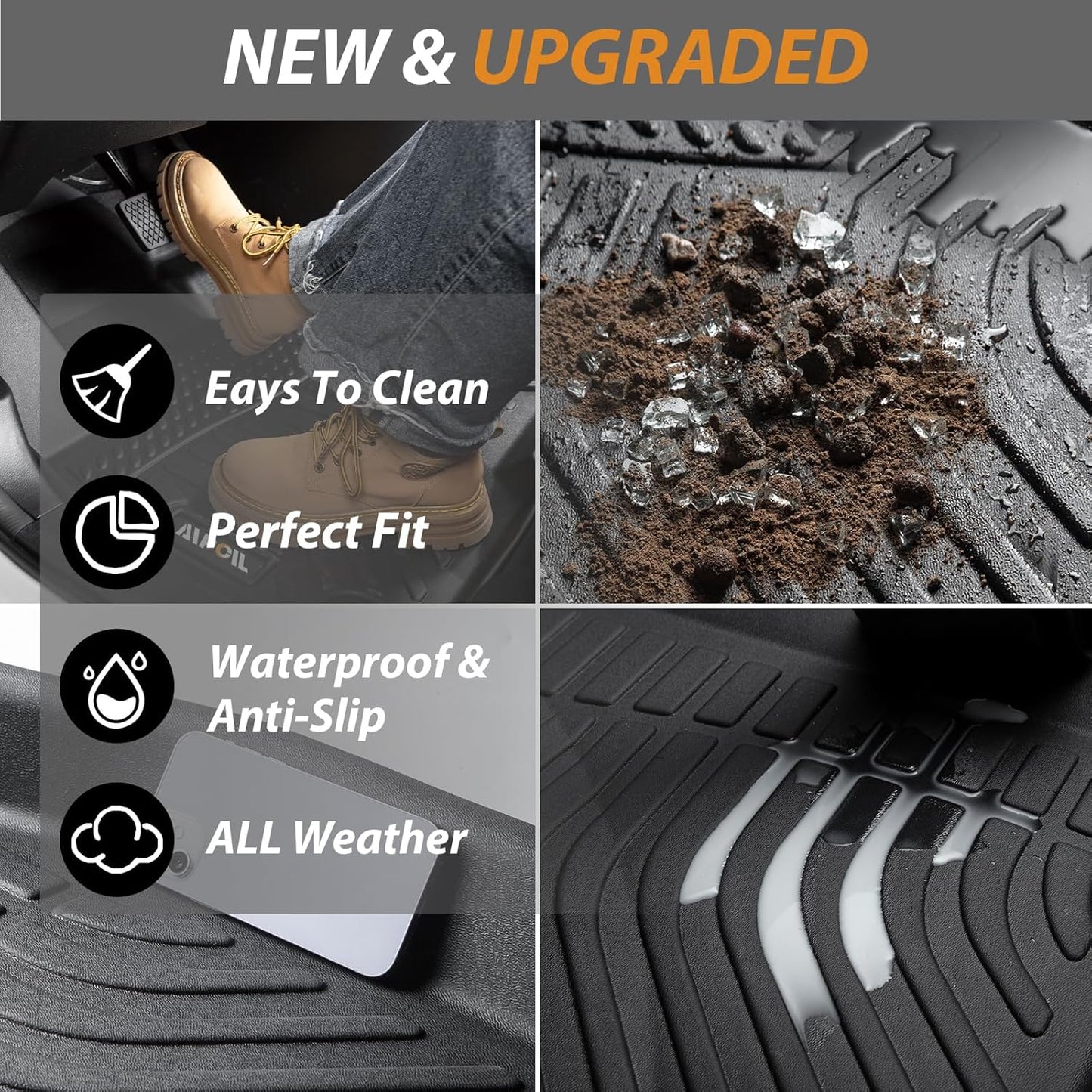 AIPOIL® Floor Mats & Cargo Liner Set for 2013-2018 Hyundai Santa FE Sport (Only for Sport 5 Seats) All Weather Protection TPE Anti-Slip Automotive Full Set Custom Car Mats Accessories - Black