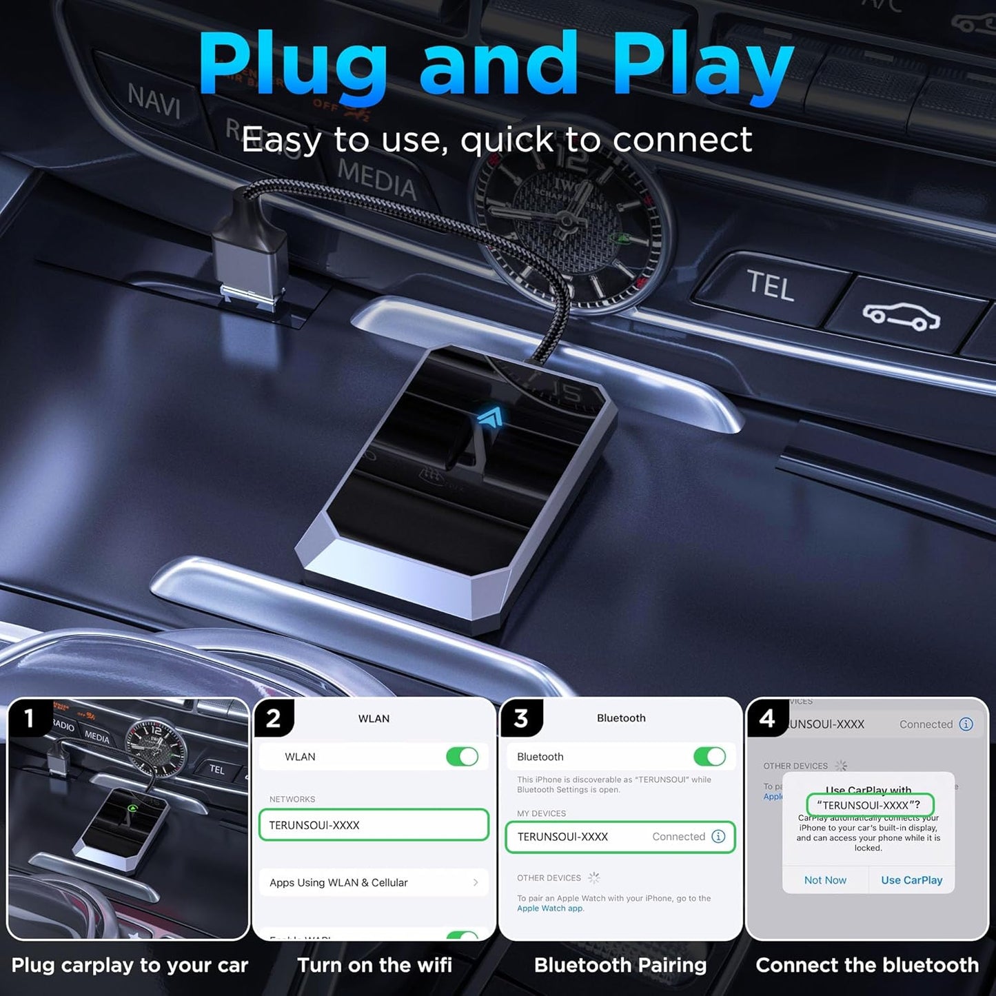 Android Auto Wireless Adapter for Factory Wired Android Auto - Instant Connection, Converts Wired to Wireless, Compatible with Android 10+ & Cars from 2015