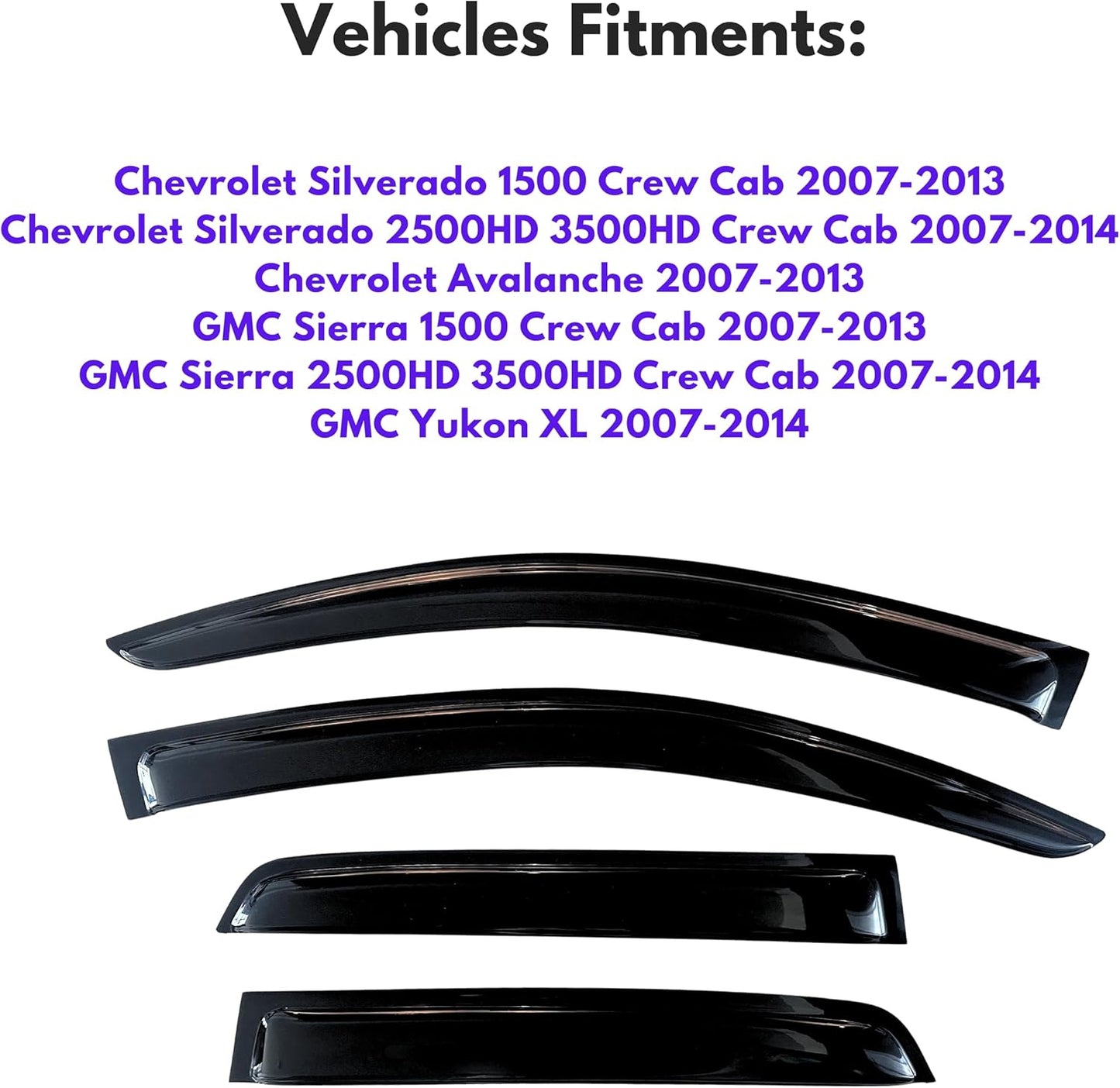 KPY Window Visor Compatible with 2007-2013 Chevy Silverado Avalanche & GMC Sierra 1500, Rain Guard Vent Deflector for 2007-2014 Silverado/Sierra 2500HD/3500HD/Yukon XL, 2009 2010 2011 2012 (Crew Cab)