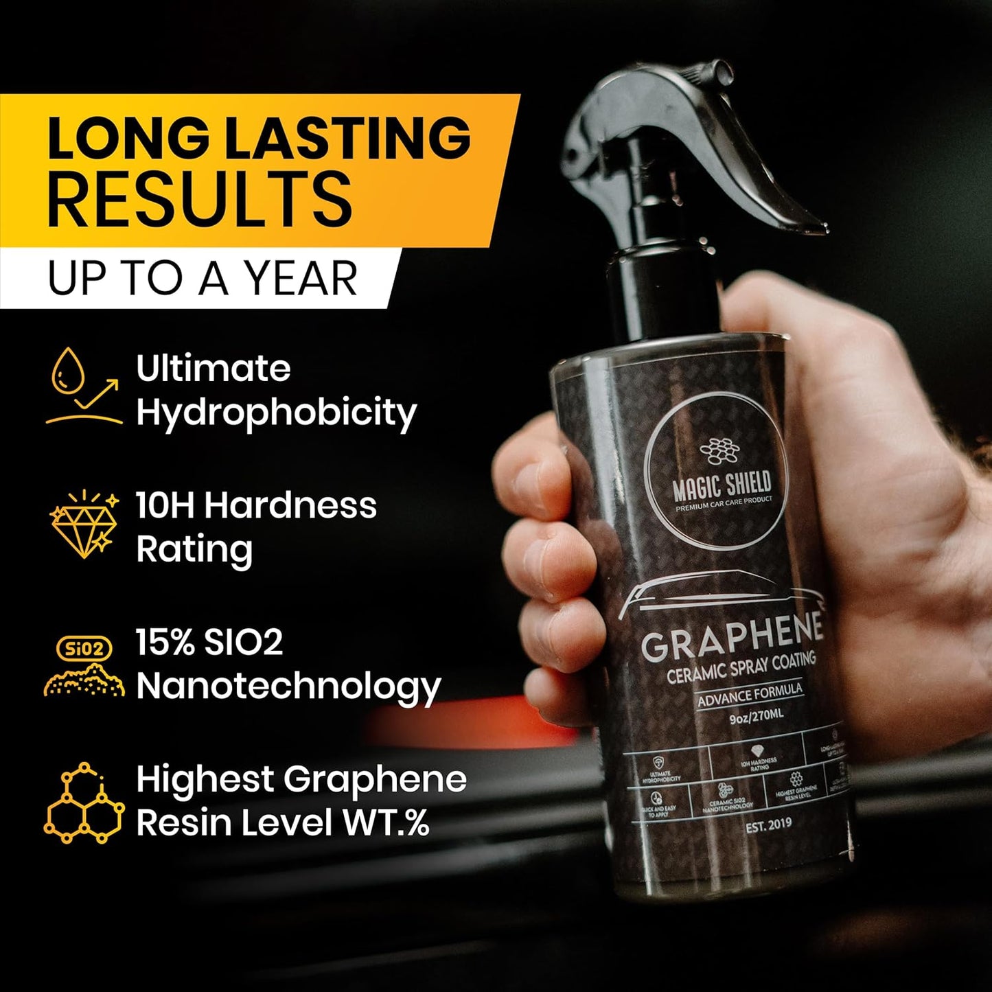 Graphene Ceramic Spray Coating - LAST SO LONG! Quick & Easy for Cars, Motorcycles, Boats & More - Professional-Grade Sealant for Maximum Gloss & Shine - Waterless Wash & Wax - 9oz Bottle