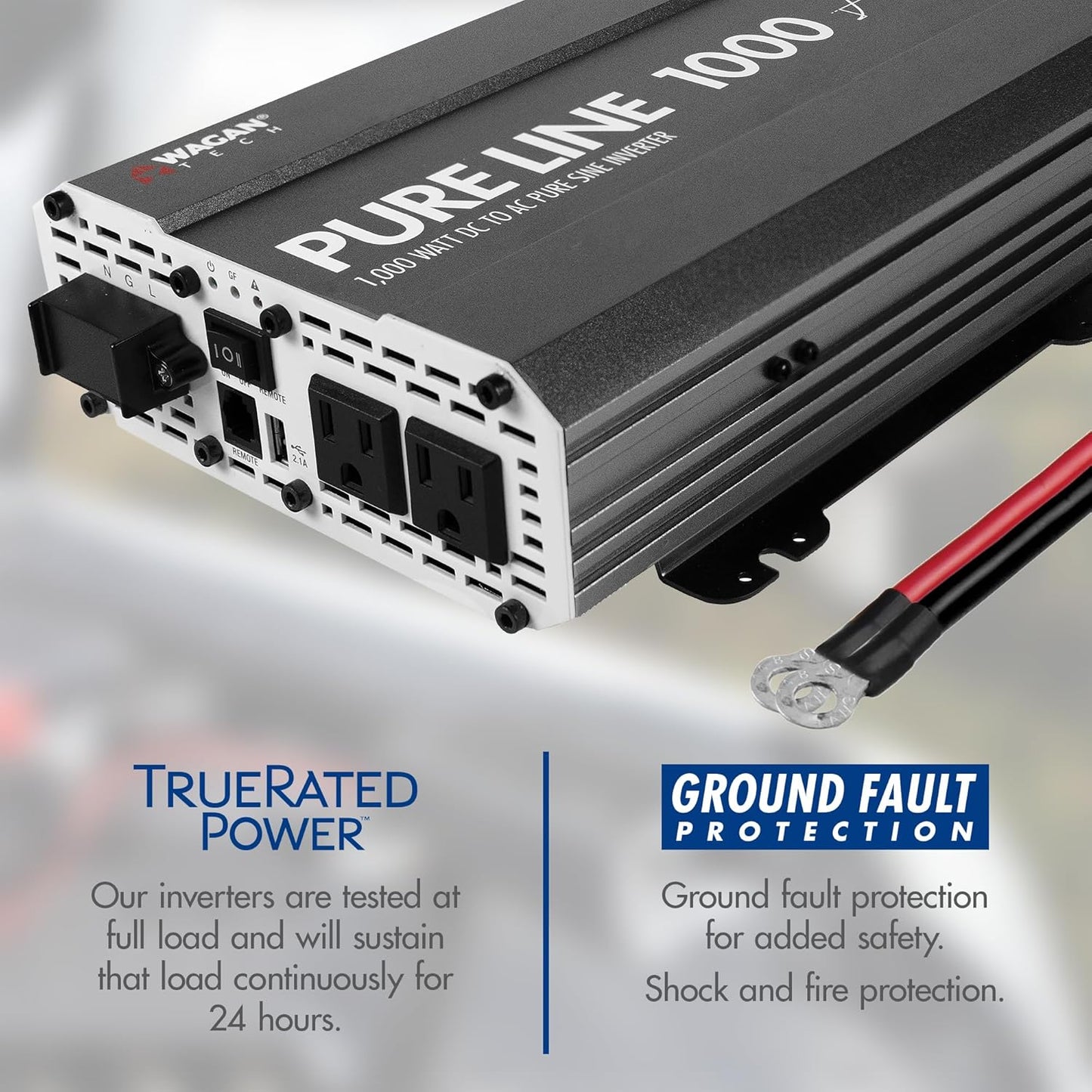 Wagan EL3804 Pure Line Inverter 1000 Watt DC 12V to 110V AC Car Pure Sine Wave Power Inverter for Home RV Camping Van Life Off Grid ETL Certified