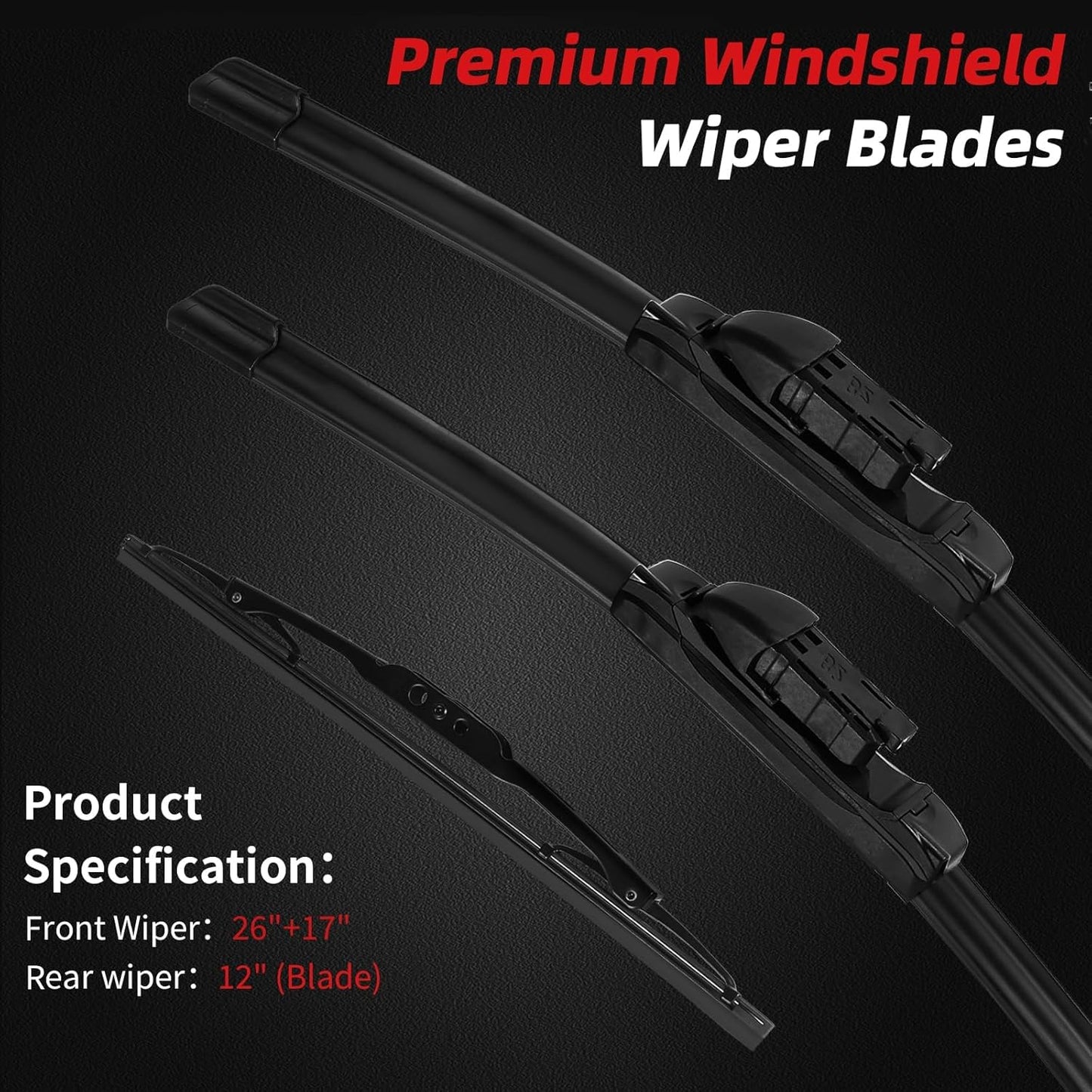 OTUAYAUTO Premium Windshield Wiper Blades - Replacement for Cadillac SRX 2010-2016 - Precision Fit, All-Weather Performance, Front and Rear Wiper Blades, Top Lock - 26"+17"+12" (Pack of 3)