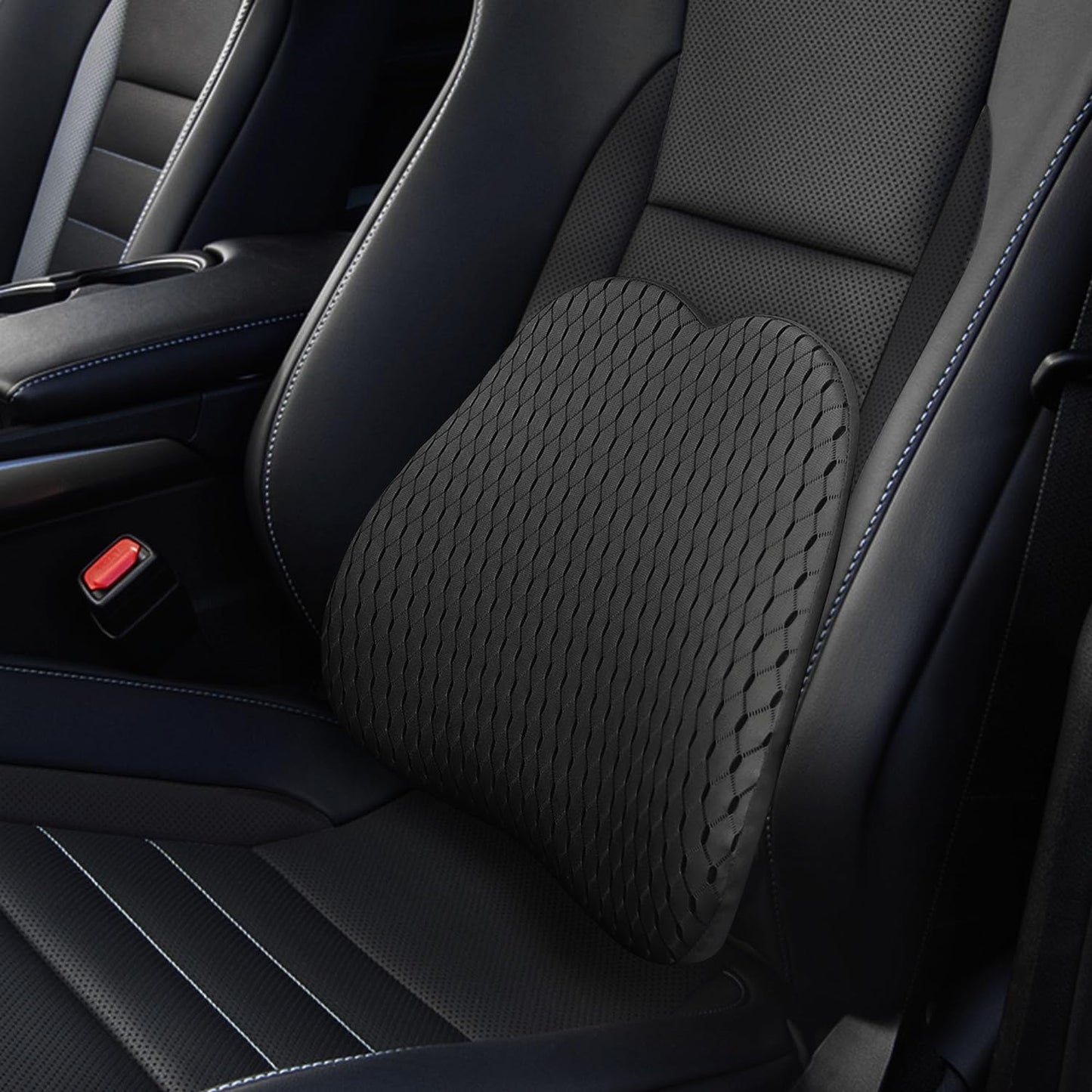 Lumbar Support Pillow for Car and Office Chair, Back Support Pillow for Car Seat, Memory Foam Back Cushion for Low Back Support and Pain Relief (Black)