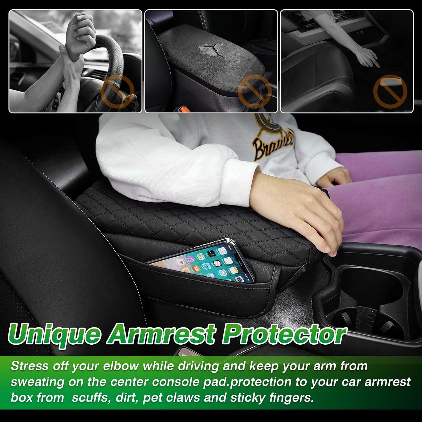 Shademax Center Console Cover Toyota RAV4 2019-2024 2025 2026 Armrest Cover Cushion Pad for Toyota RAV4 Accessories PU Leather Armrest Seat Box Protector with Pockets Storage Bag