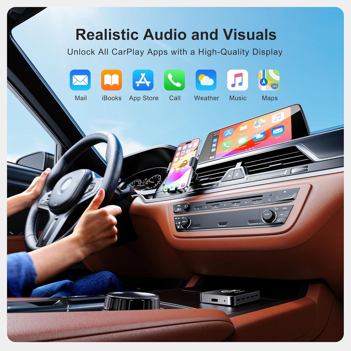 AI Box Wireless CarPlay & Auto Adapter - Plug & Play, Dual-Band WiFi, Bluetooth 5.0, 4K Video Support, Android 12.0 System, Compatible with Factory CarPlay & Android Auto （4GB RAM+32GB ROM）