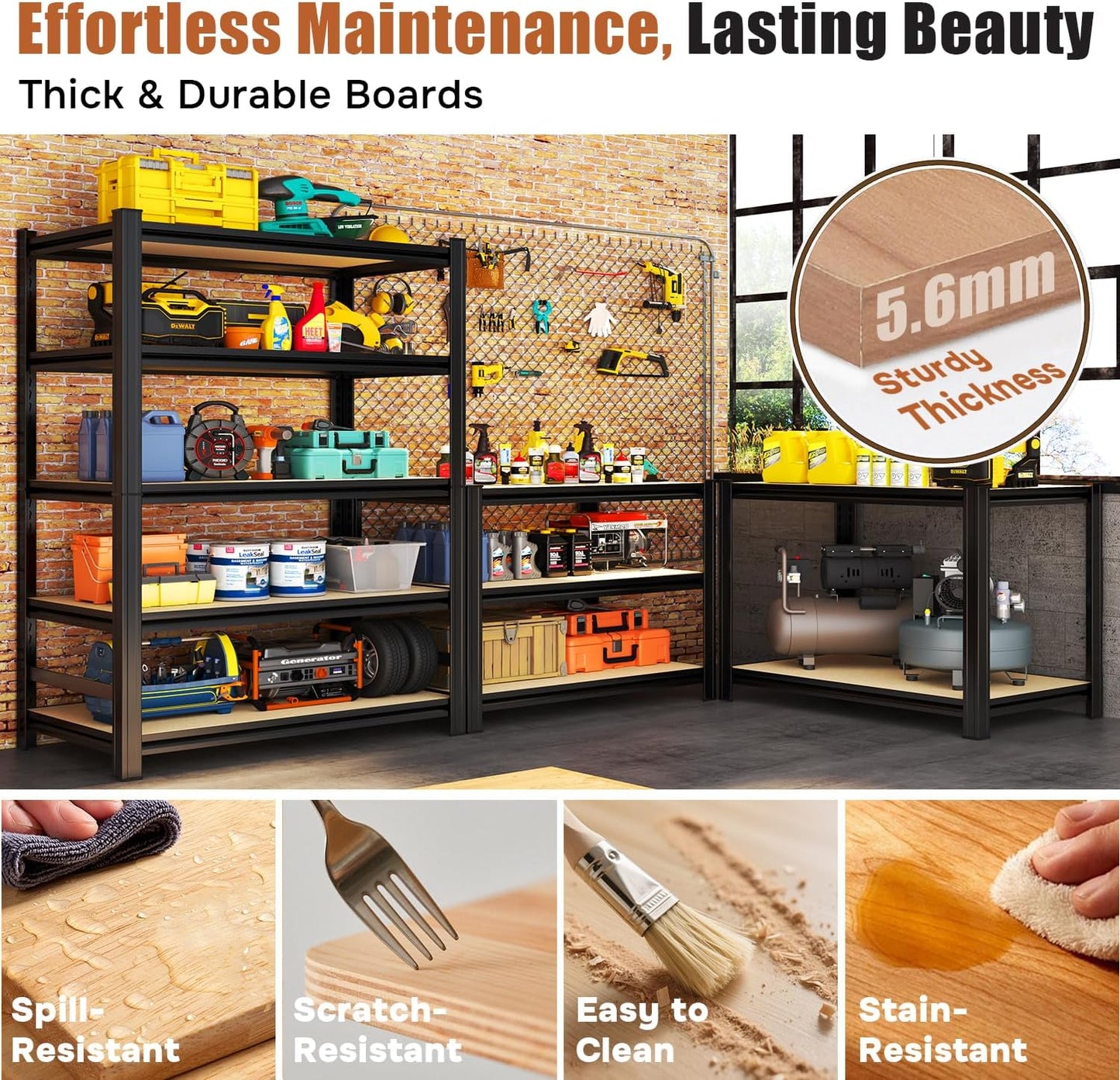 2500LBS Garage Shelving Heavy Duty 35.4"W Storage Shelves 5 Tier Heavy Duty Shelving Adjustable Garage Shelves for Basement, Warehouse, Commercial, Easy Assemble, 35.4" W x 71.2" H x 15.4" D