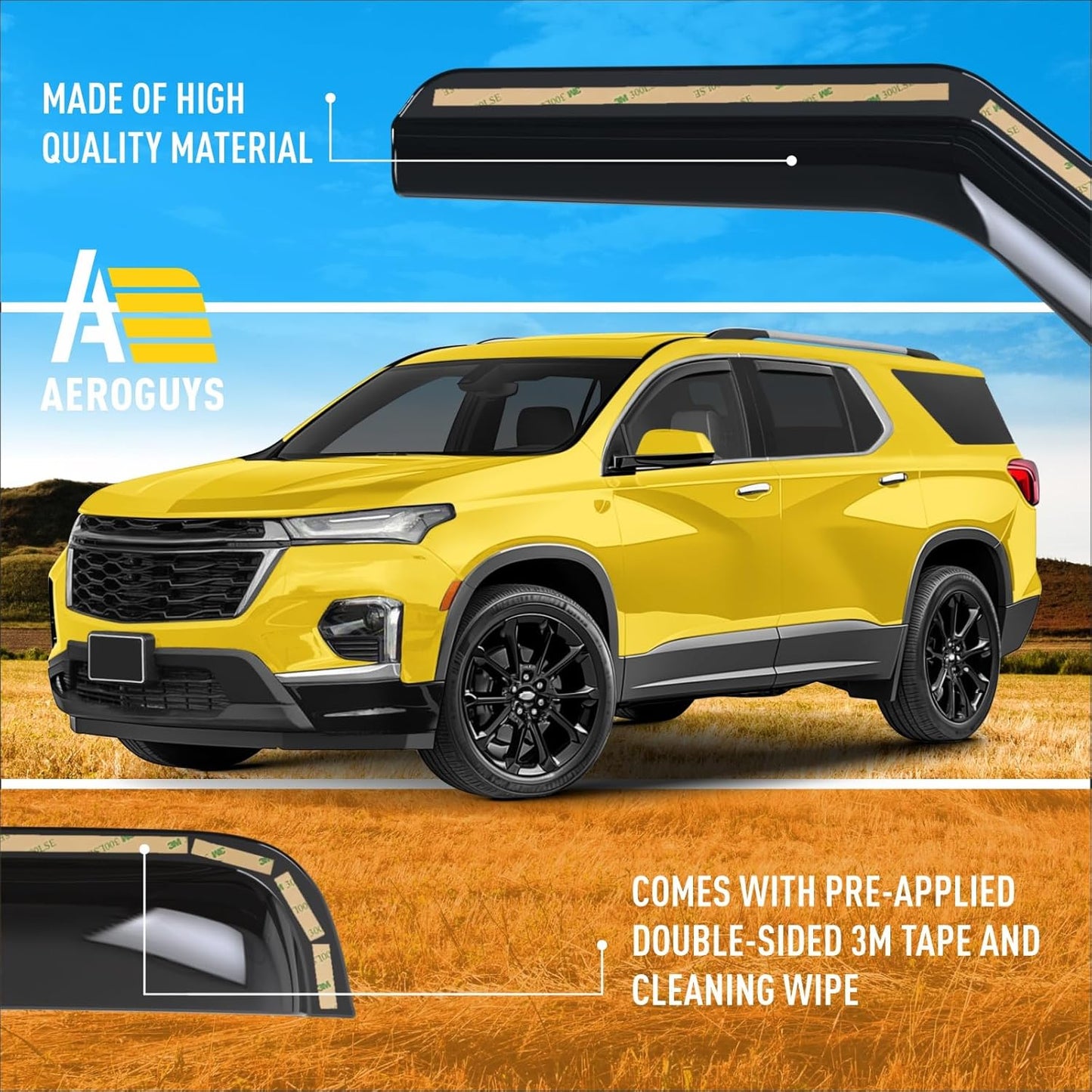 Extra Durable Window Deflectors in-Channel Window Visors Rain Guards Fit for Chevrolet (Chevy) Traverse 2018-2023, Sun Visors, Wind Vent for Shades, Exterior Car Accessories - 4pcs. AG0868