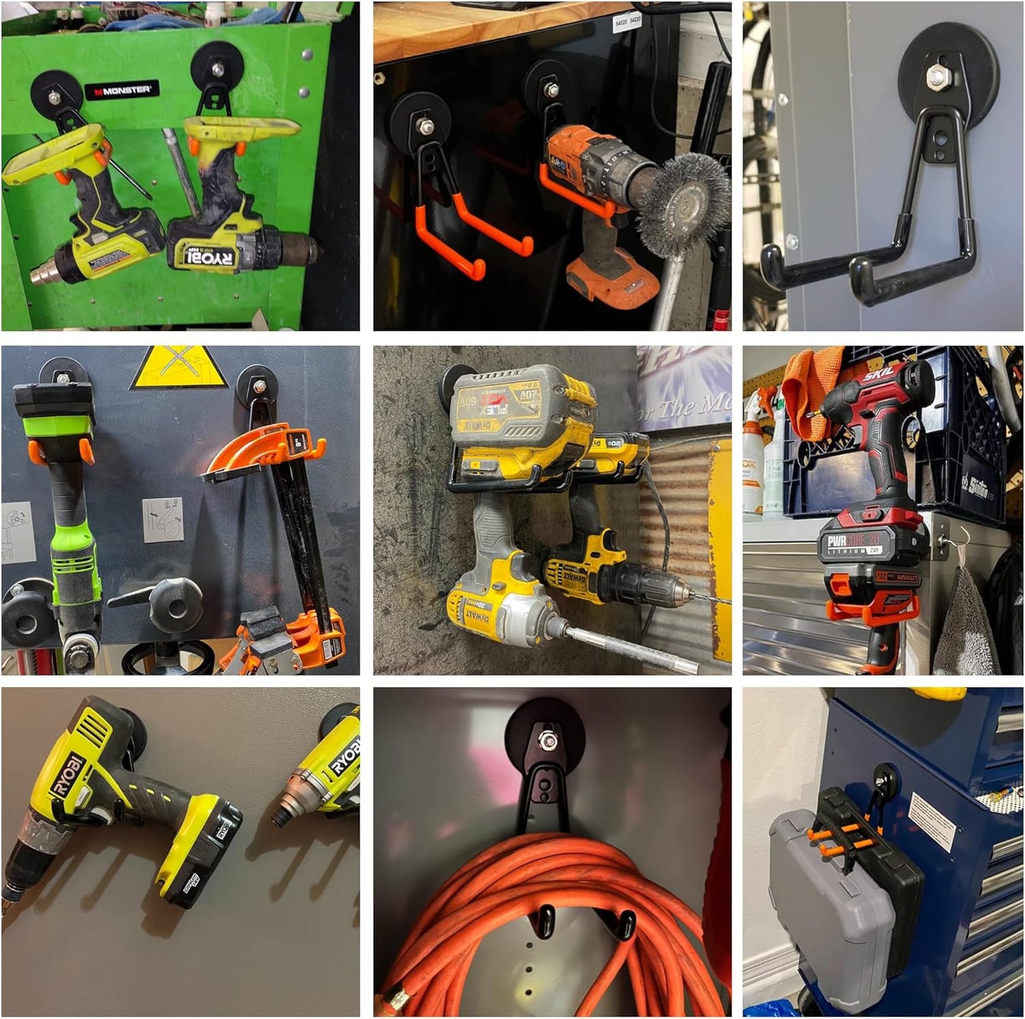 ULIBERMAGNET Magnetic Hooks,Heavy Duty Extra Large Hooks,Power Tool Organizer for Workshop Organization, 2 Pack Tool Hooks for Cordless Drill,Garden Tool,Metal Cabinet,Steel Pegboard(Black)