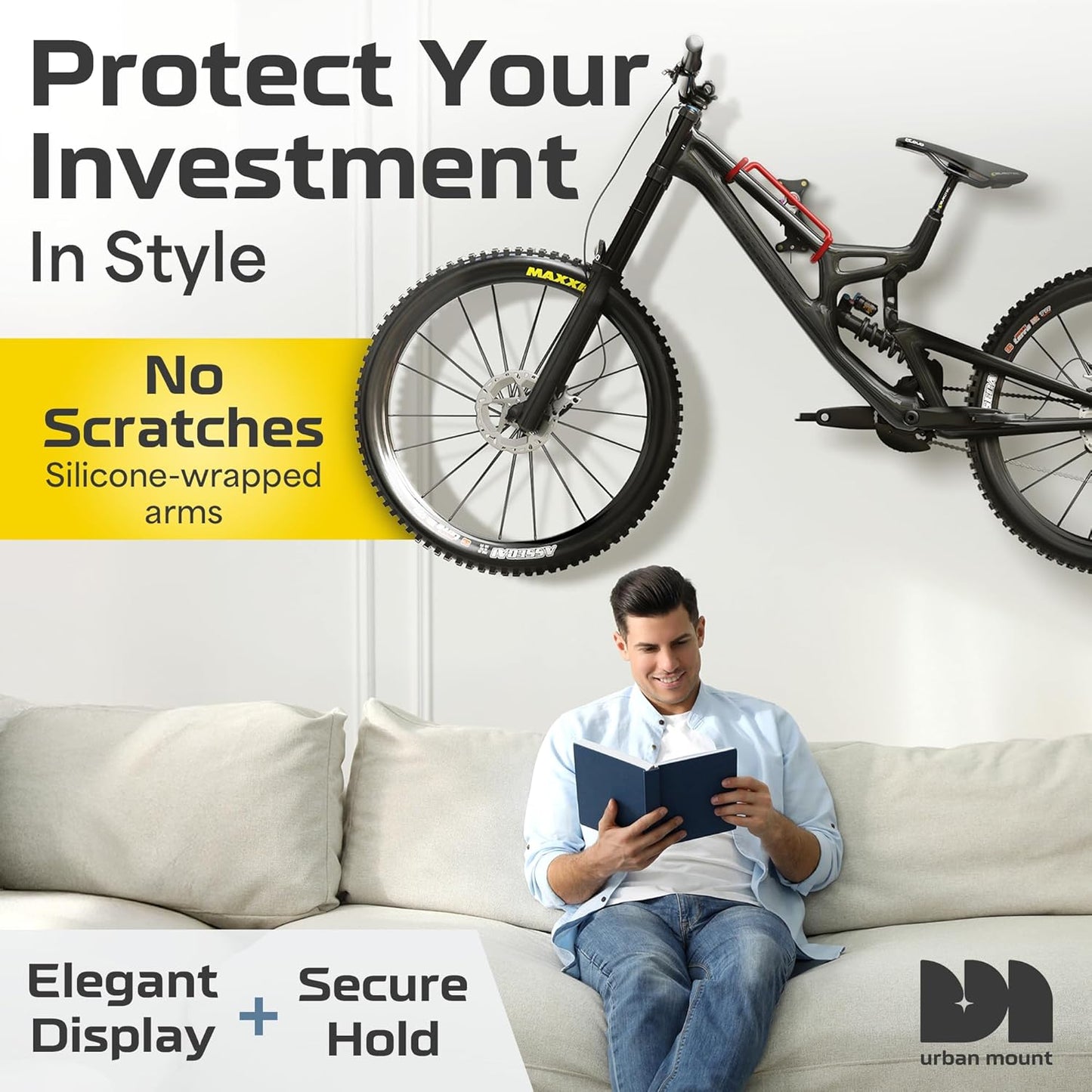 UrbanMount Wall Mount Bike Rack Garage - Mountain Bike Wall Mount Horizontal Vertical Design with 66lbs Cap, Screws, Installation Manual - Secure Road Cycling Holder Storage, Bicycle Hanger for Home