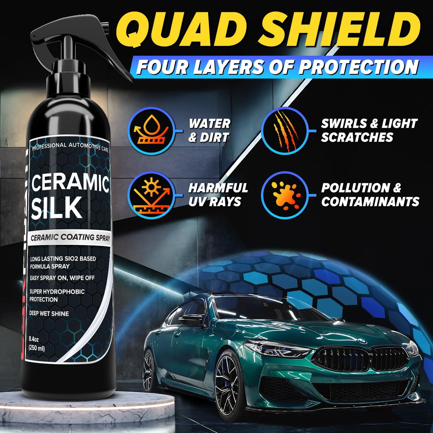 Carfidant Scratch & Swirl Remover with Ceramic Silk – Car Scratch Remover for Vehicles Paint Repair with Ceramic Coating Spray – Polishing & Washing Kits with Applicator Pad & Microfiber Towel