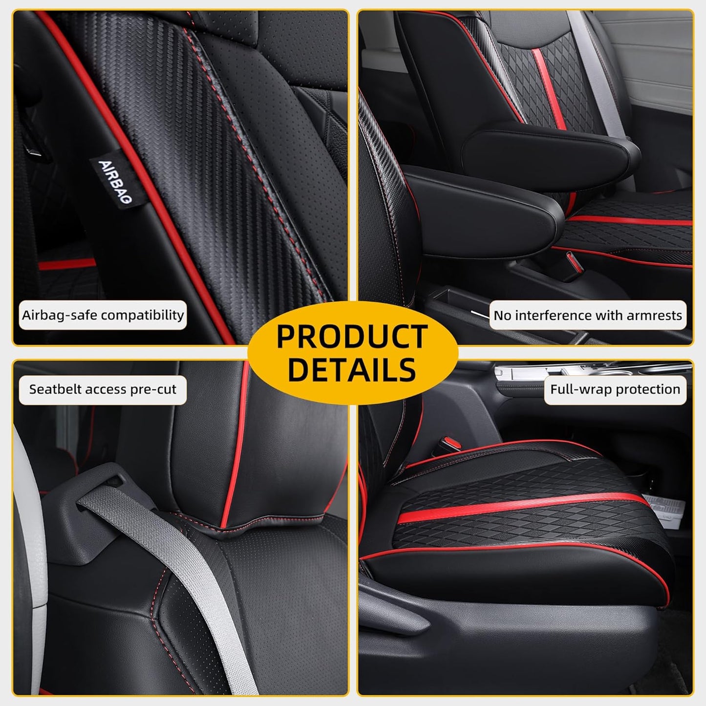 Custom Fit Sienna Seat Covers for Toyota Sienna LE,XLE 2021-2025 3-Row Accessories Full Coverage Waterproof Leather Car Seat Covers Full Set (Black with red, 8-Seat)