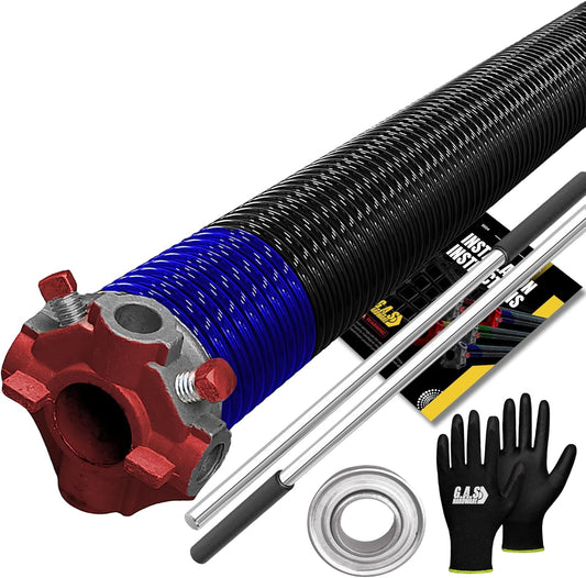 Garage Door Torsion Spring 262x1.75x48 Includes 1” Steel Bearing, Non-Slip Gloves, and Winding Bars for Left Side of Garage Door Precision E-Coating 5-Year Warranty Min. 30,000 Cycles (Red Cone)