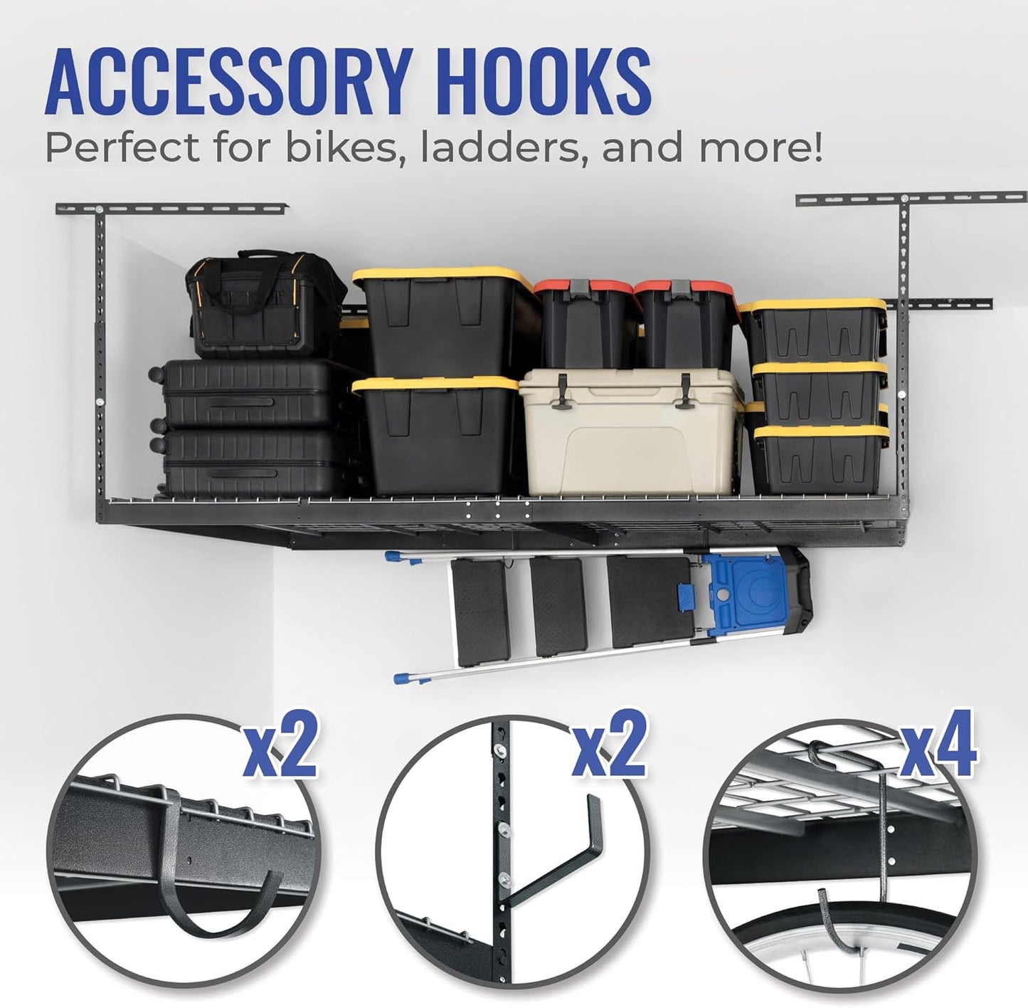 SafeRacks Overhead Storage Rack - Heavy Duty, 600 lb Capacity, Adjustable, Ceiling Mount for Garage 4x8 Hammertone (12"-21")