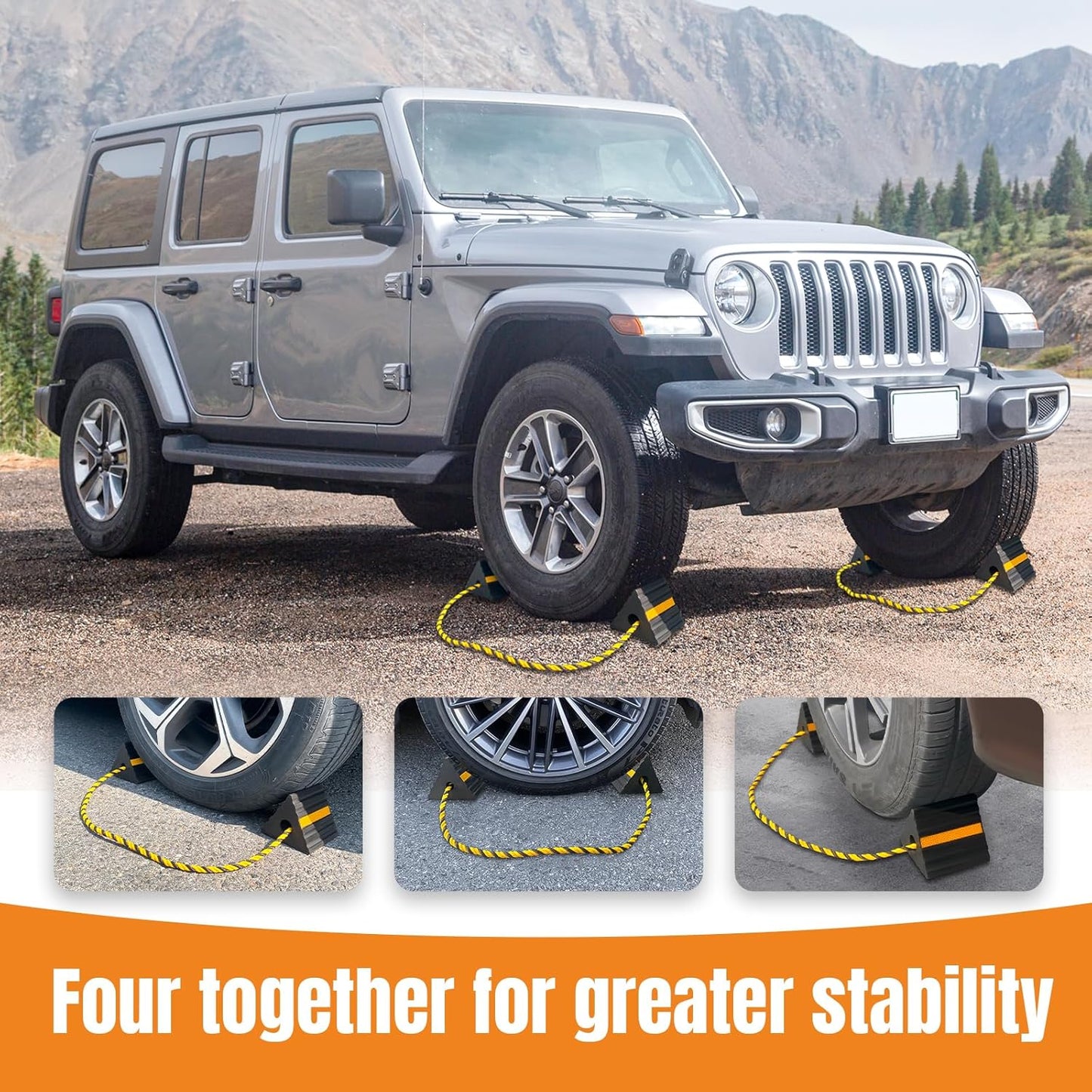 Rubber Wheel Chocks for RV Trailer Camper Truck Car Aircraft Boat, Versatile Rubber Chocks Block Stopper for Tire with Reflective Strips, Utility Trailer Camper RV Accessories