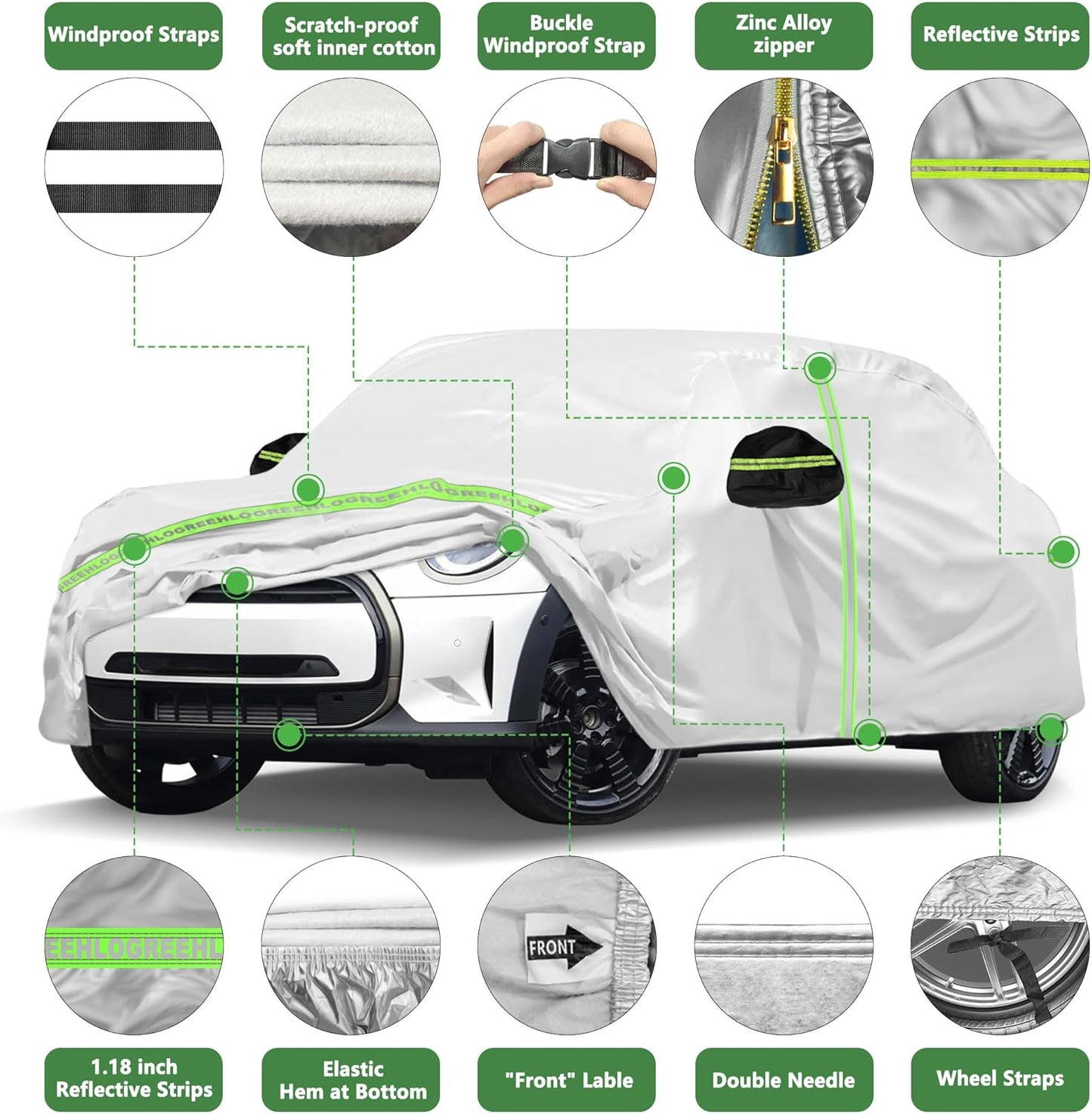 Car Cover for 2002-2025 Mini Cooper/Cooper S/Hardtop/Convertible 2-Door,Full Exterior Car Covers for Automobiles All Weather Waterproof Heavy Duty,Zipper/Cotton Rain UV Proof Custom fit【210T Taffeta】