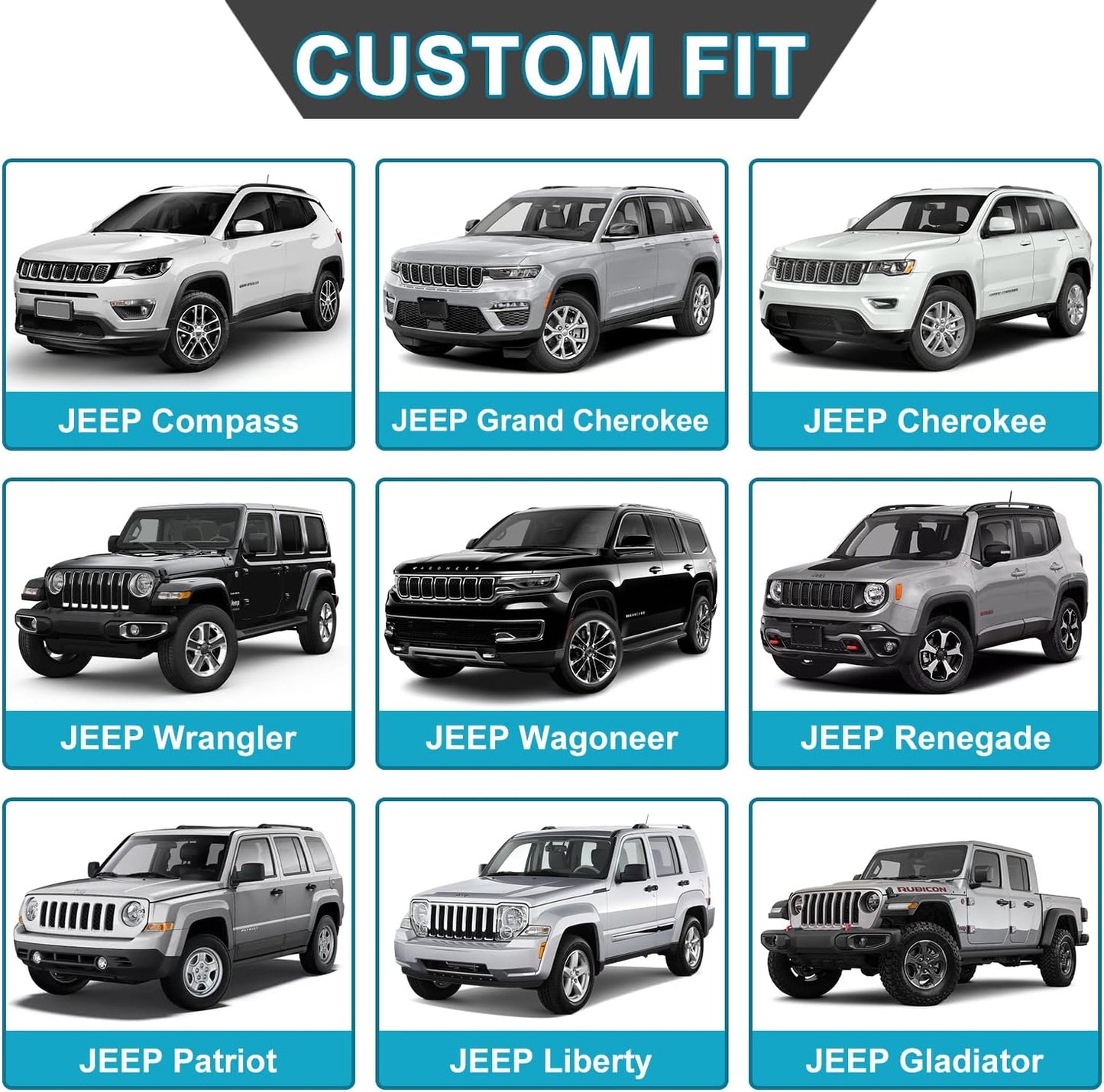 GIANT PANDA Front Car Seat Cover for Jeep, 3D Air Mesh Car Seat Covers Custom Fit Jeep Grand Cherokee Wrangler Compass Gladiator Wagoneer (Black) 2-Pack