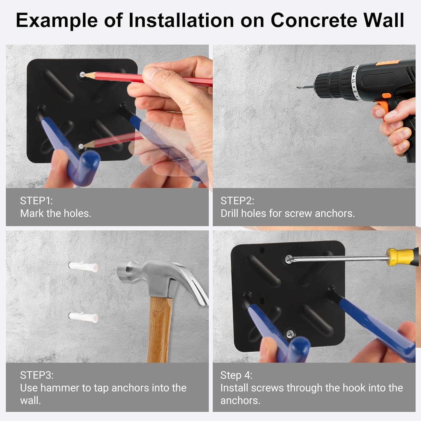 Steel Garage Storage Hooks Wall Tool Organizer, 10 Inch Garage Hook Heavy Duty Utility Storage Hangers Blue for Ladders, Chairs, Garden Tools, Set of 4