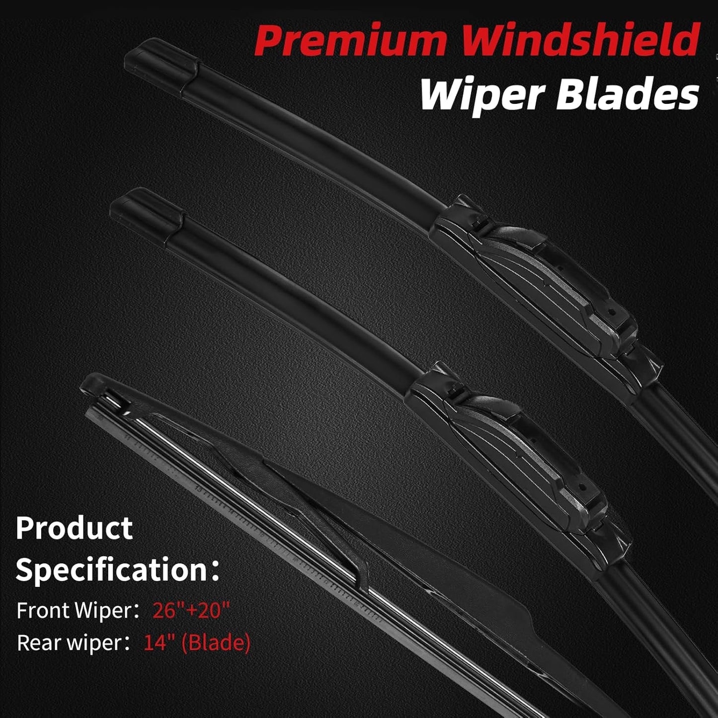 OTUAYAUTO Premium Windshield Wiper Blades - Replacement for Ford Edge 07-14, Lincoln MKX 07-15 - Precision Fit, All-Weather Performance, Front and Rear Wiper Blades, J/U Hook - 26"+20"+14" (Pack of 3)