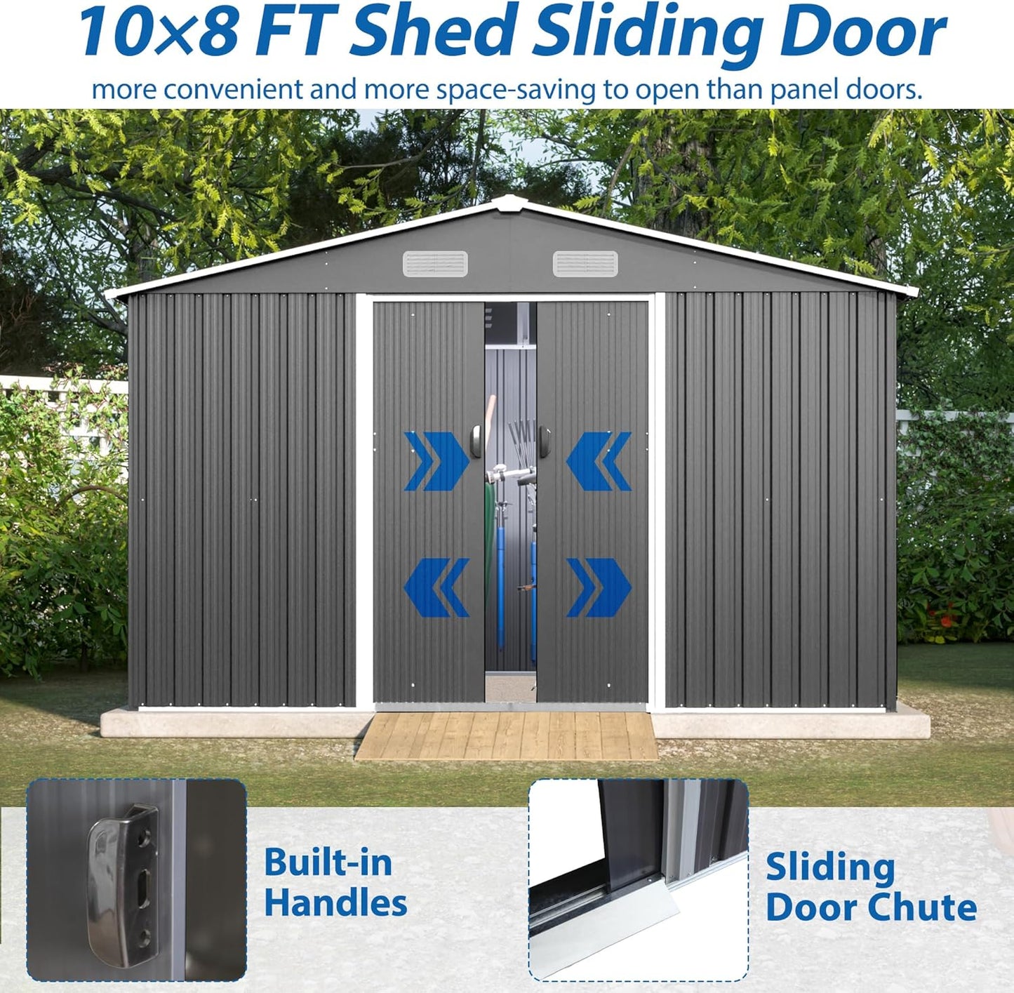 10X8 FT Outdoor Tool Storage Shed with Metal Foundation & Lockable Doors, All Weather Metal Sheds for Garden, Patio, Backyard, Lawn