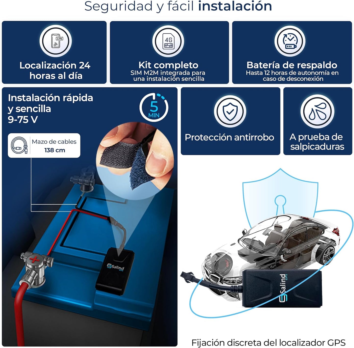 Salind 01 4G GPS Real-Time Tracker to Vehicle Battery (9-75V) - GPS Car Tracker Device with App Notification & Multiple Alerts - Vehicle Security for Car, Motorcycles, Vans - Subscription Required