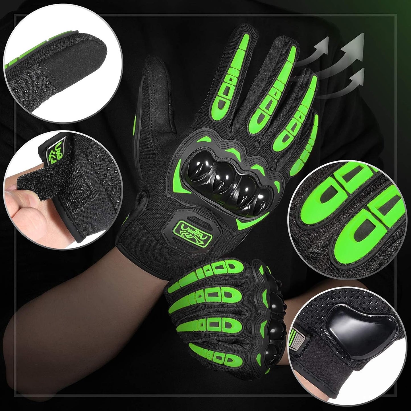 COFIT Motorcycle Gloves Breathable, Touchscreen Motorbike Gloves Anti-Slip with Good Grip Hard Knuckles Protection for Men Women Motocross, BMX ATV MTB Cycling, Road Racing - Green XL