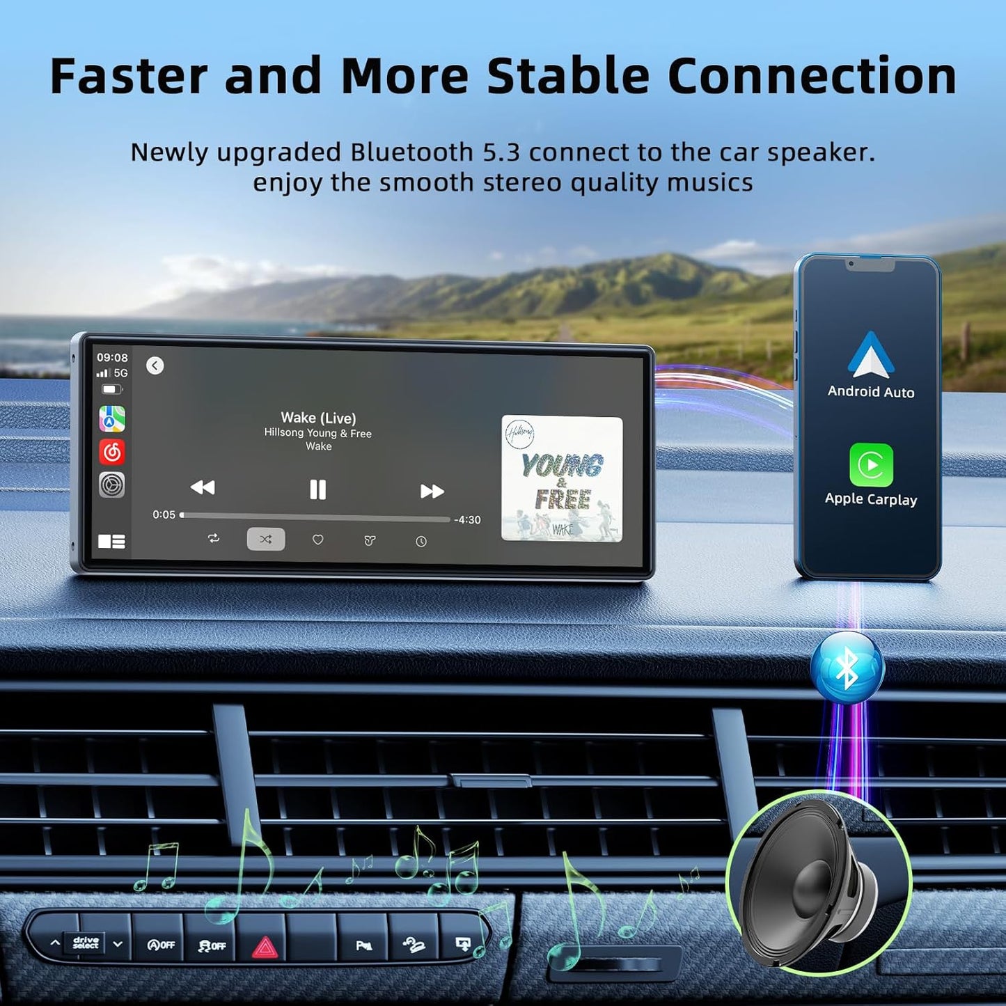 LAMTTO 9.26-inch Wireless CarPlay Screen for Car Compatable with Apple CarPlay& Android Auto,Portable Car Stereo with GPS Navigation,Bluetooth,Mirror Link,Drive Play,Touch Screen for All Vehicles