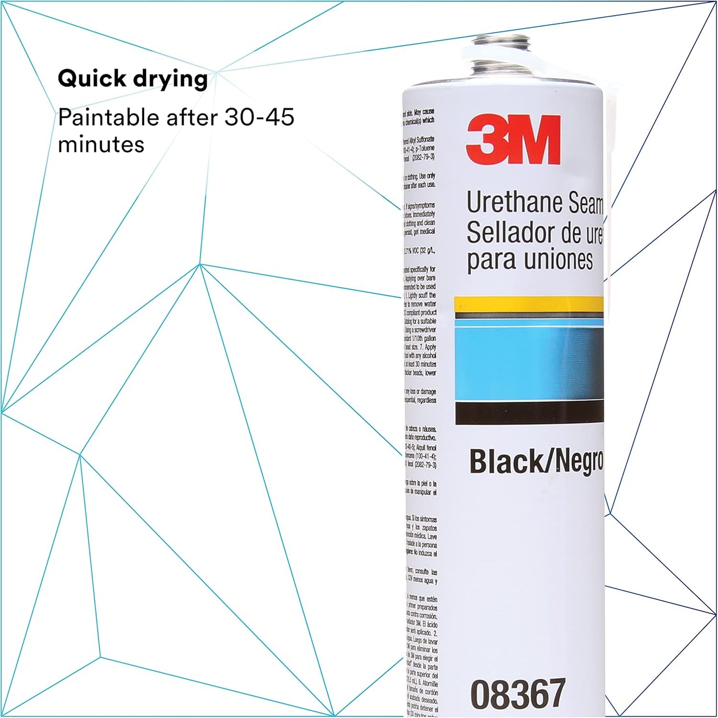3M Urethane Seam Sealer, 08367, Black Color, High Solids, Permanently Flexible, 310 mL/10.5 fl oz Cartridge