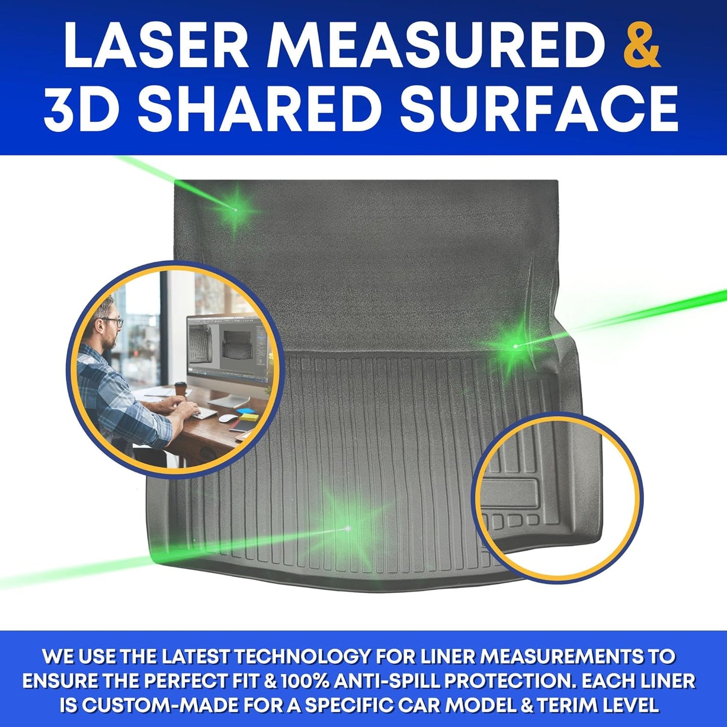 Premium Cargo Liner for Mercedes-Benz C 300 4MATIC Sedan 2015-2021 - Custom Fit Car Trunk Mat - All-Season Black Cargo Mat - 3D Shaped Laser Measured Trunk Liners for Mercedes-Benz AMG C 63