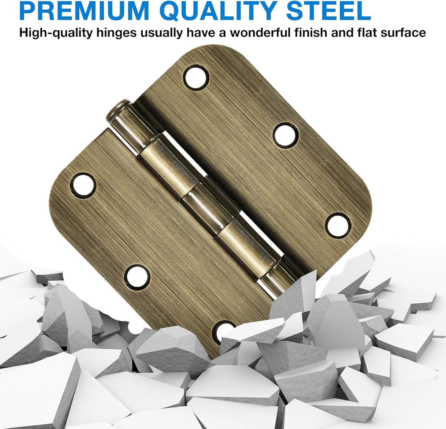 18 Pack Door Hinges Antique Brass 3.5 Inch Interior 3 1/2" Round 5/8" Radius Heavy Duty Metal Hardware Kit 3 ½" 5/8" Radius Flat Hinge for Bifold Doors Decor Master Bedroom Storage Room