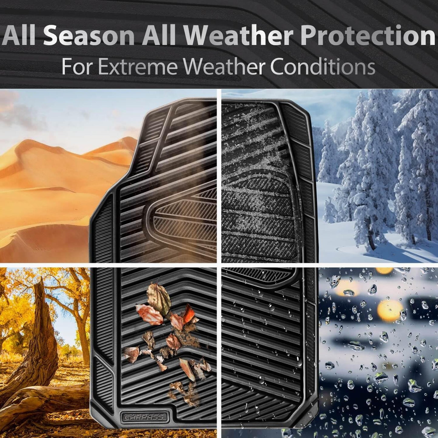 CAR PASS Rubber Car Mats,Car Floor Mats All Weather,Car Mat Full Set 3 Piece,Waterproof Automotive Floor Mat Trim to Fit for Cars Sedans SUVs Small Trucks,Heavy Duty Anti-Slip Easy Clean, All Black