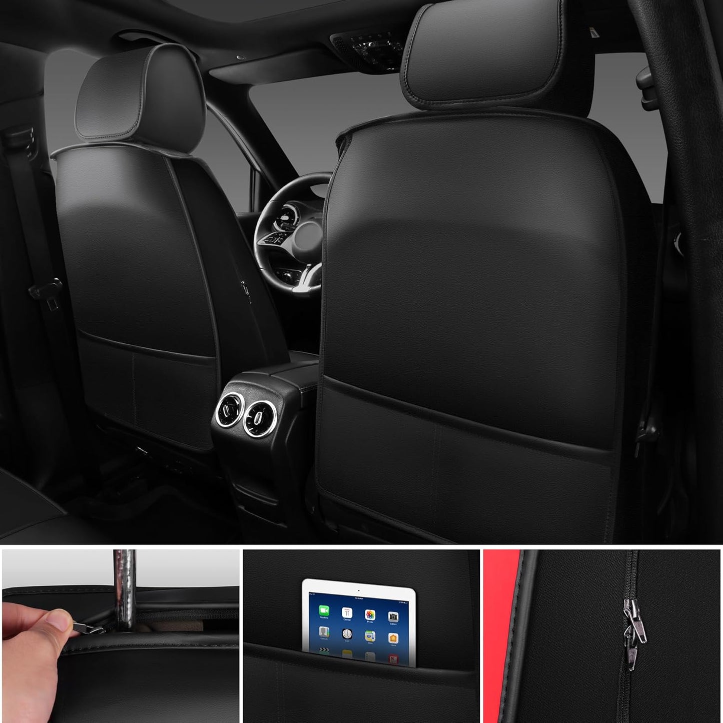 CAR PASS Nappa Leather Car Seat Covers Front Seats, Luxury Seat Protector for Cars, Waterproof Anti-Slip Seat Cushion Armrest Compatible Airbag Universal for Sedan SUV Pick-up Truck Auto, Black Red