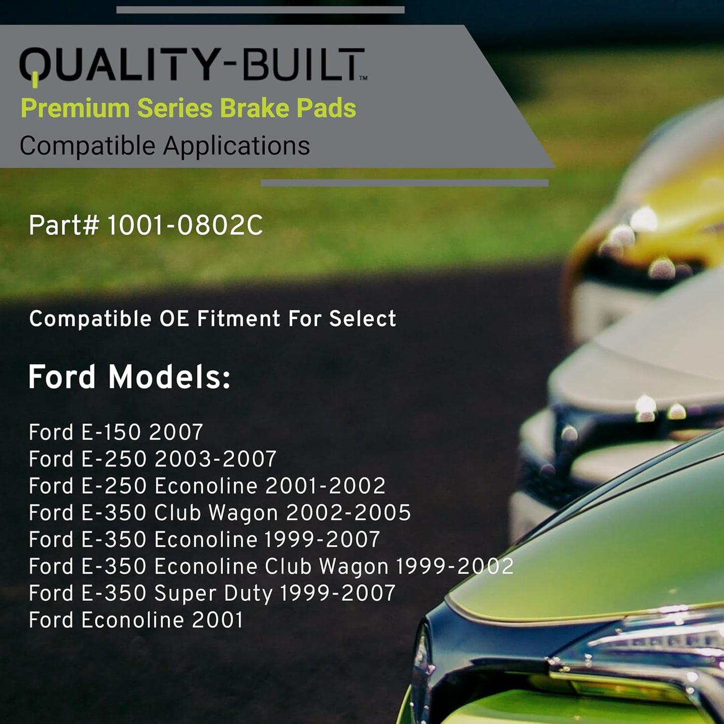 Premium Ceramic Rear Brake Pads (1001-0802C) Compatible with 1999-2007 Ford (E-150/E-250/E-250 Econoline/E-350 Club Wagon/E-350 Econoline/E-350 Econoline Club Wagon/E-350 Super Duty)