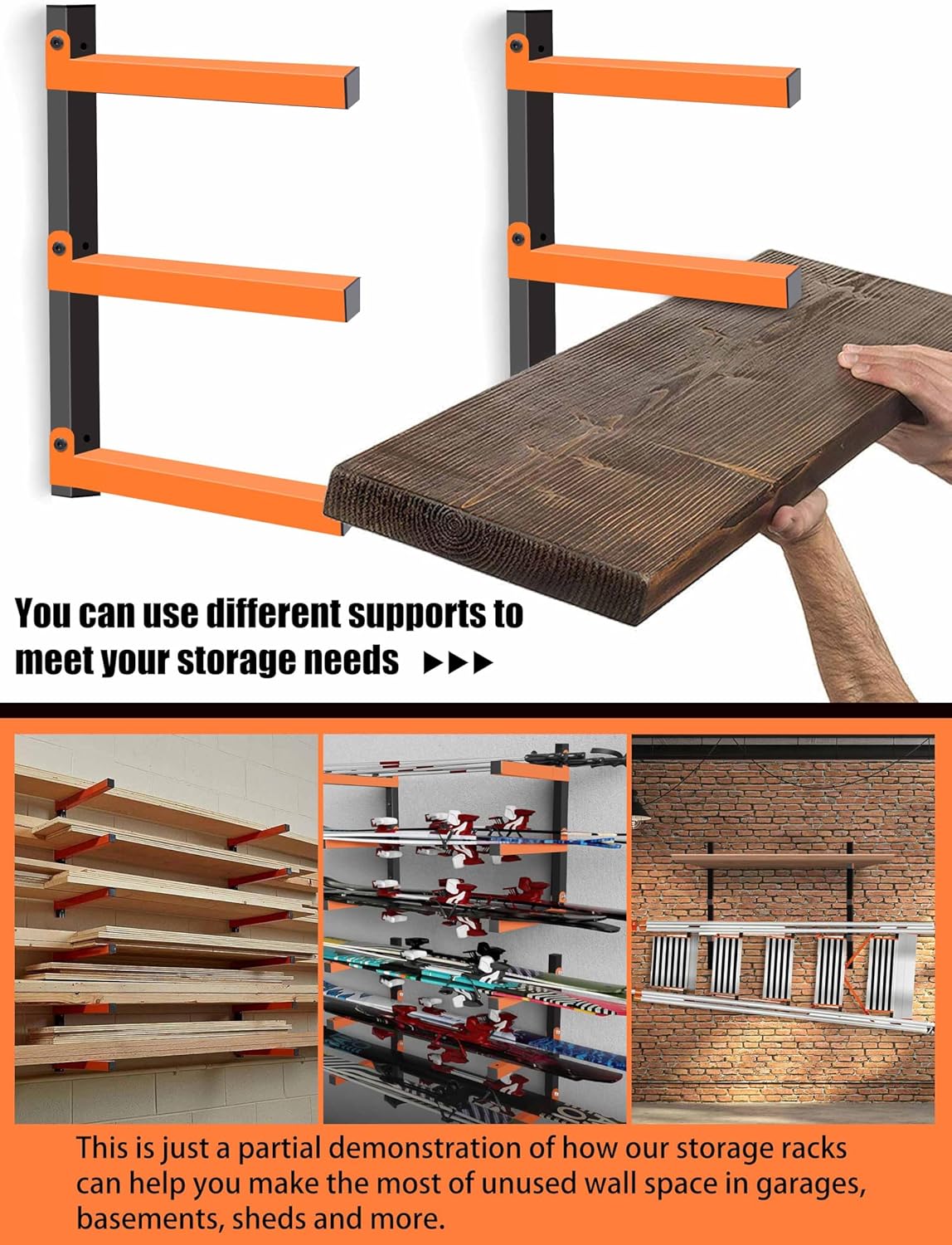 Caliee lumber Storage Rack Wall Mount, Heavy Duty Wood Storage Racks With 6-Level System Holds Up to 1400 lbs, Garage Shelf Wall Mount, Basement, Workshop, Rustproof & Space-Saving Design (4)