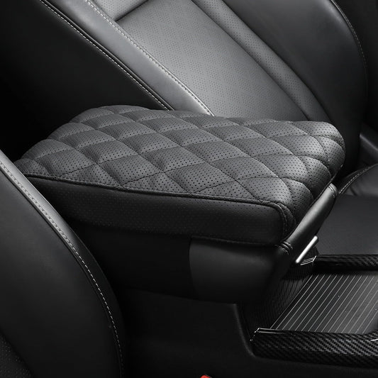 Car Center Console Cover pad Genuine Cowhide Leather,Black Armrest Box mat, Vehicle Arm Rest Cushion Protector,Memory Foam true cow Leather (sizeB 14 x 8 x 2.2 inch(midsize cars and SUVs)