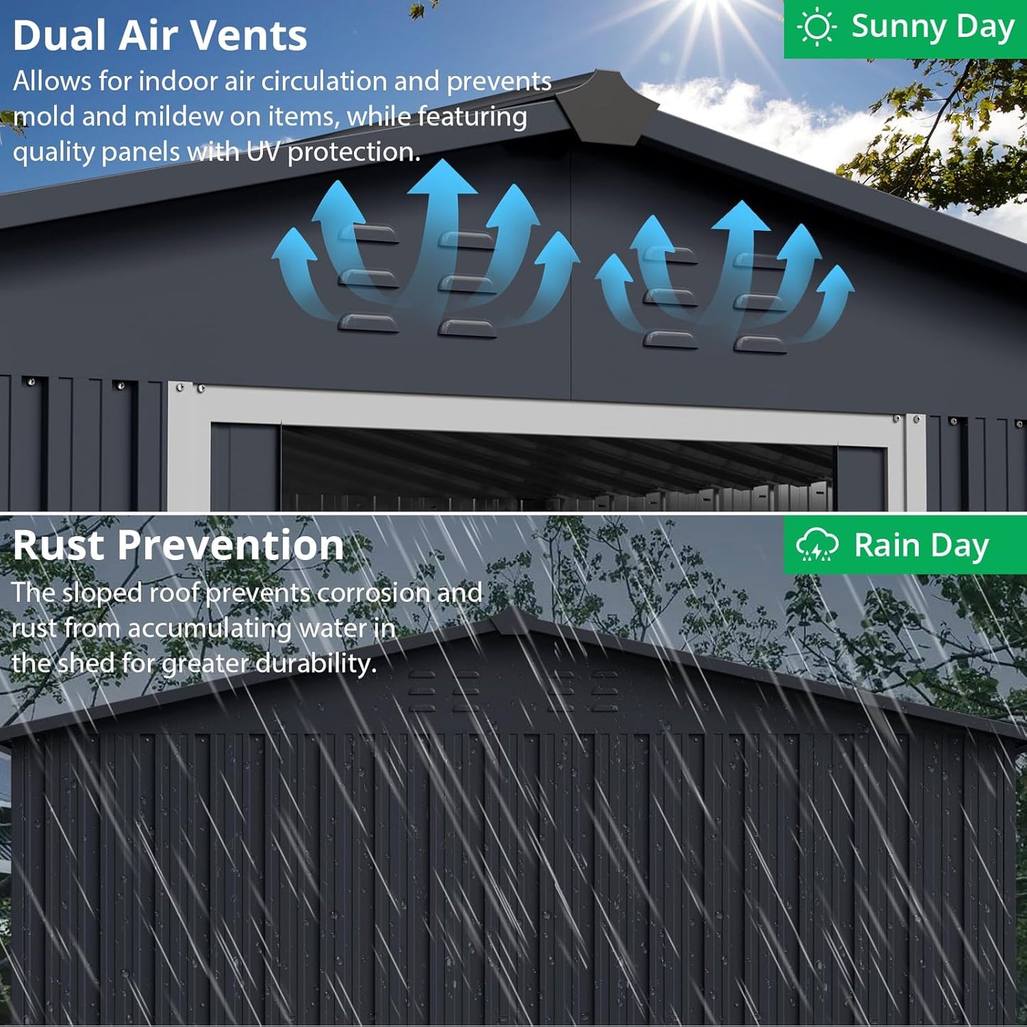 10x10 Ft Outdoor Storage Shed, Steel Utility Tool Shed with Sloped Roof & Lockable Door, Backyard Garden Patio Lawn Outdoor Shed for Organising Tools and Equipment in Yard, Garden, Grey