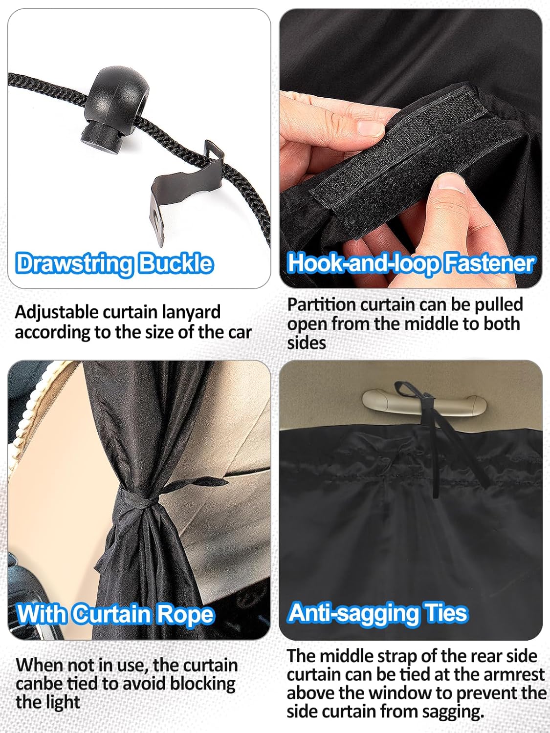 Set of 3 Car Privacy Curtains - 95% Light Blocking Fabric Rear Seat & Side Windows Divider Curtain Baby Shades, Wide Sedan SUV Sunshade Screen Covers for Travel Camping Nap Sleeping