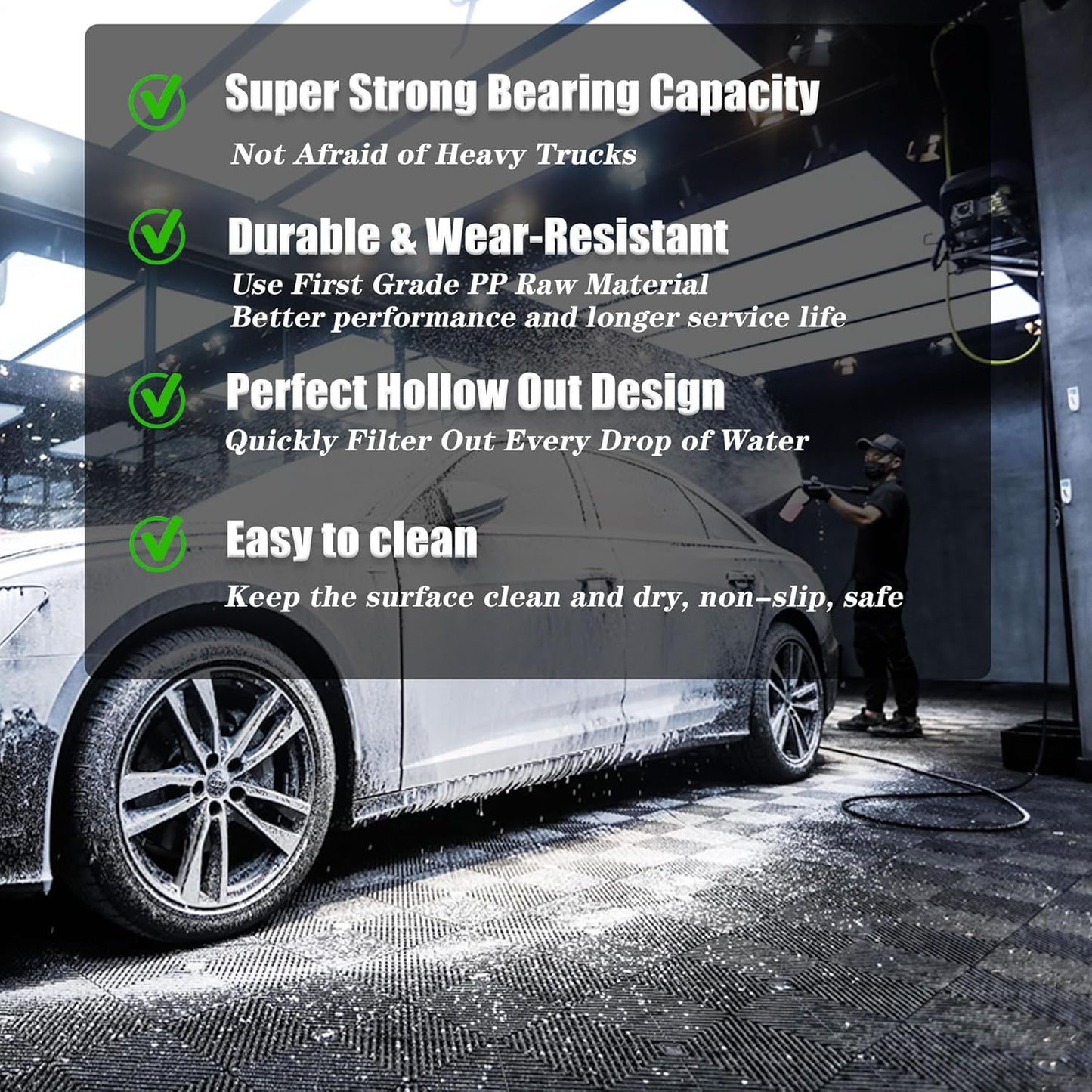 24 Pack 16"x16" Interlocking Garage Floor Tiles - Drainage Mats, Non-Slip, Heavy-Duty, Easy Install for Garage, Car Wash, Basement(Gray)