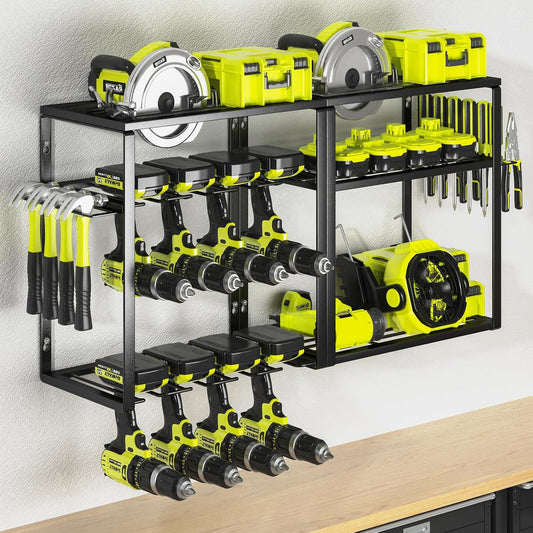 KAFAHOM Power Tool Organizer,8 Drill Holder Wall Mount,6 Layer Heavy Duty Metal Tool Storage Rack,Large Utility Tool Shelf for Cordless Drill, Garage Wall Organizer for Lifetime Use
