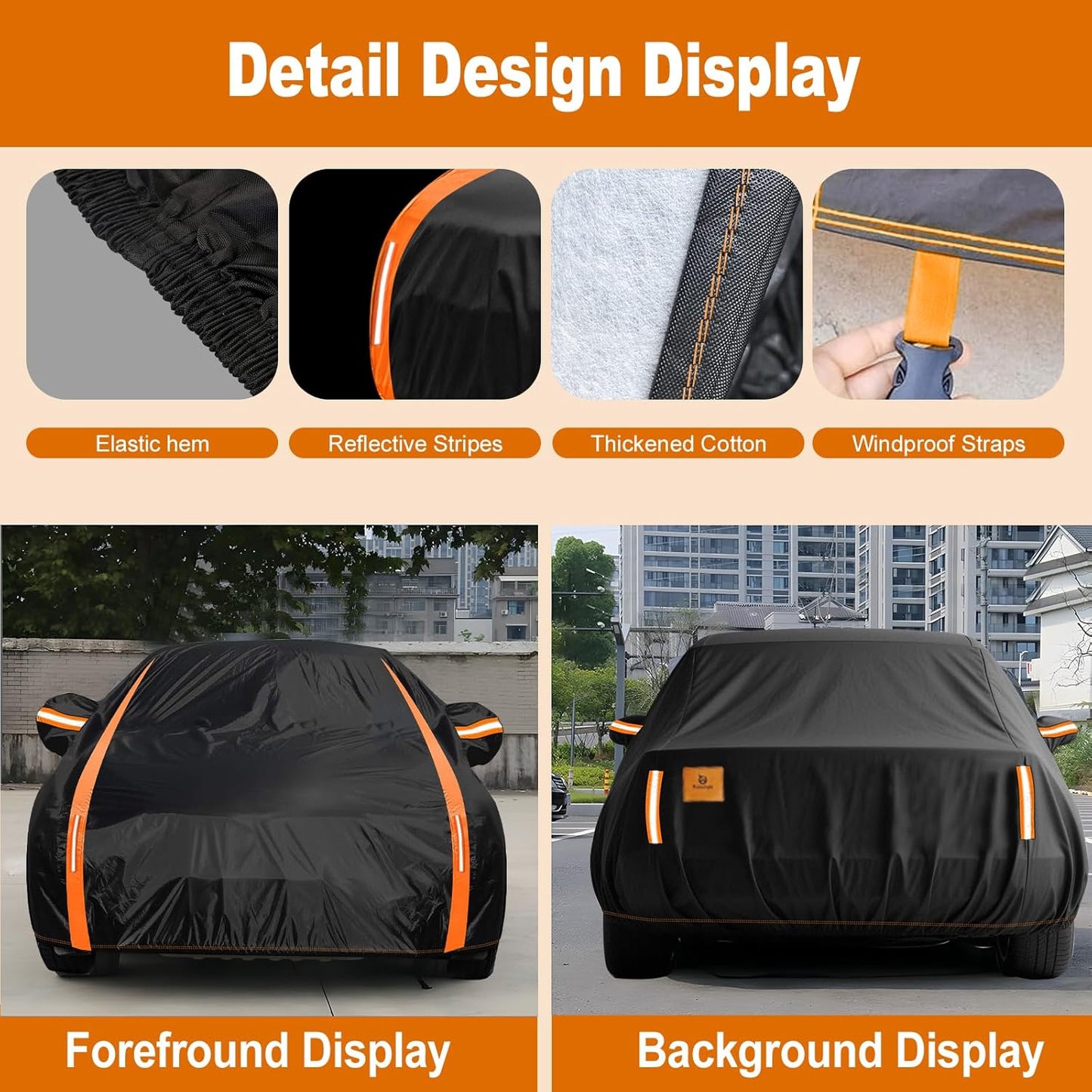 Car Cover Waterproof All Weather for Automobiles Winter Snowproof Rain UV Protection Heavy Duty Outdoor Sedan Car Cover & Car Snow Cover Universal Fit for Sedan Length Up to 194’’