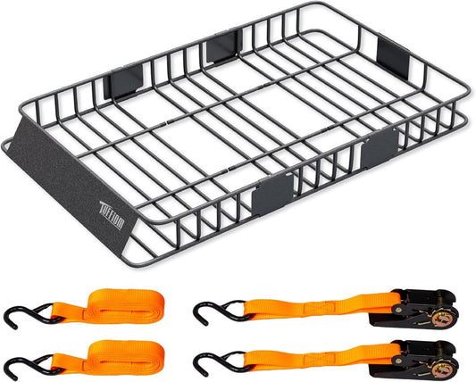 Bonnlo 250lbs Extendable Rooftop Cargo Carrier, 64×39×6inch Universal Roof Rack Basket with 4×Straps, Car Top Rack Luggage Holder for SUV/Truck/Van