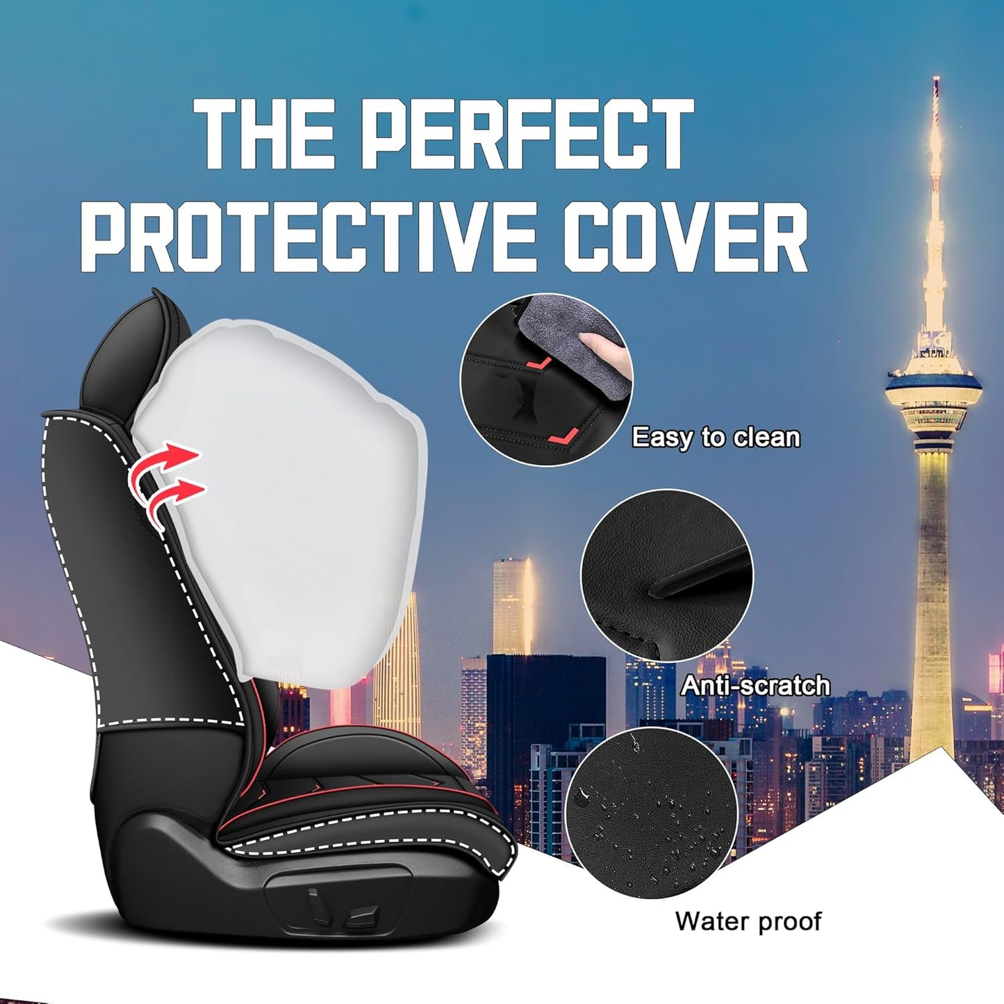 Car Seat Covers for Chrysler Pacifica 2004-2025, Stylish Sport Seat Cover, Premium Nappa Leather Car Seat Cover. Automobile Seat Covers Sets.(Luxury 2 Seats/Black)