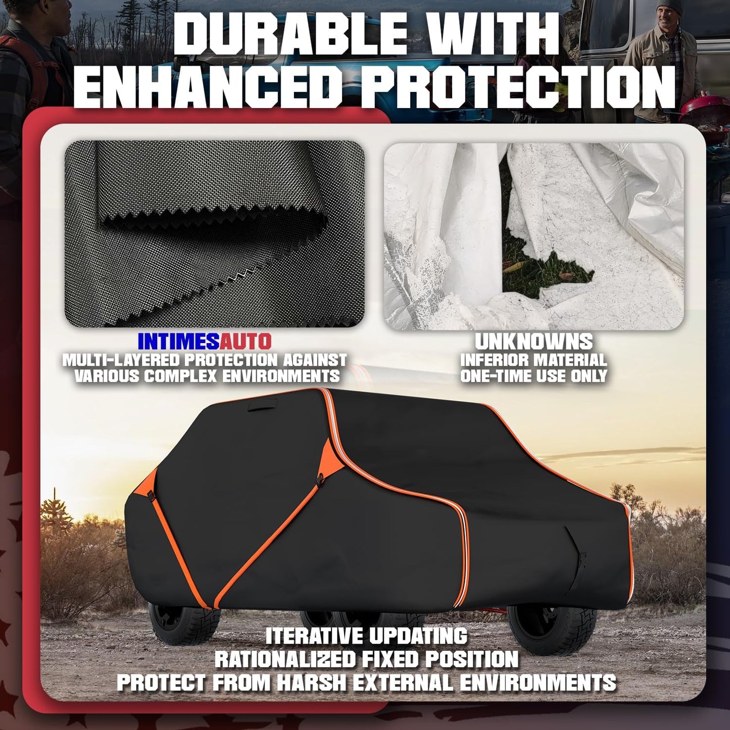 153 Inch UTV Cover for Polaris Ranger Crew RZR General 4, Can-Am Defender Maverick Commander Max, Yamaha Wolverine Viking, Kawasaki Mule Pro, Black 600D Cover Protection for 4-6 Seater UTV